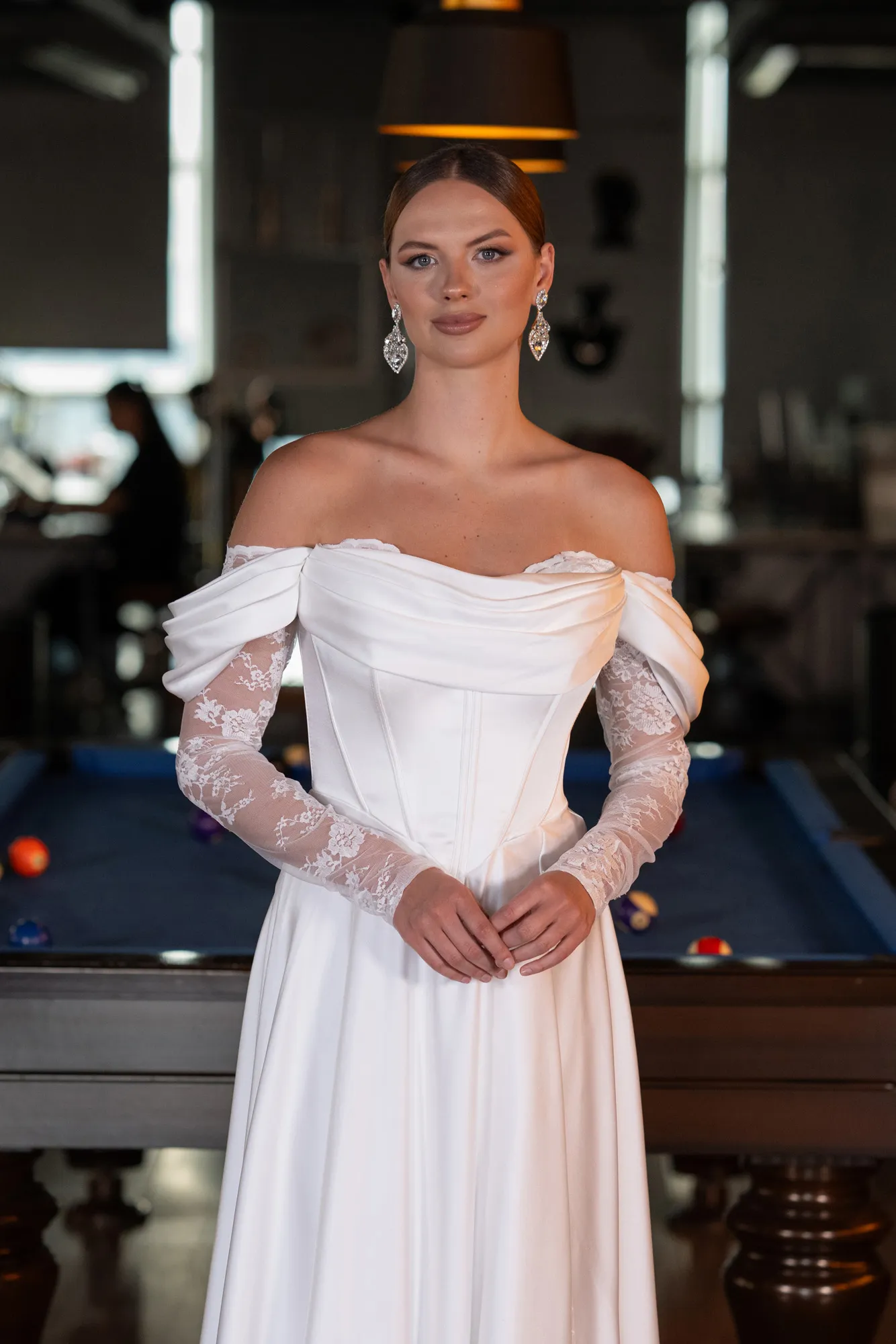 Ecru-Long Satin Evening Dress ABU5054