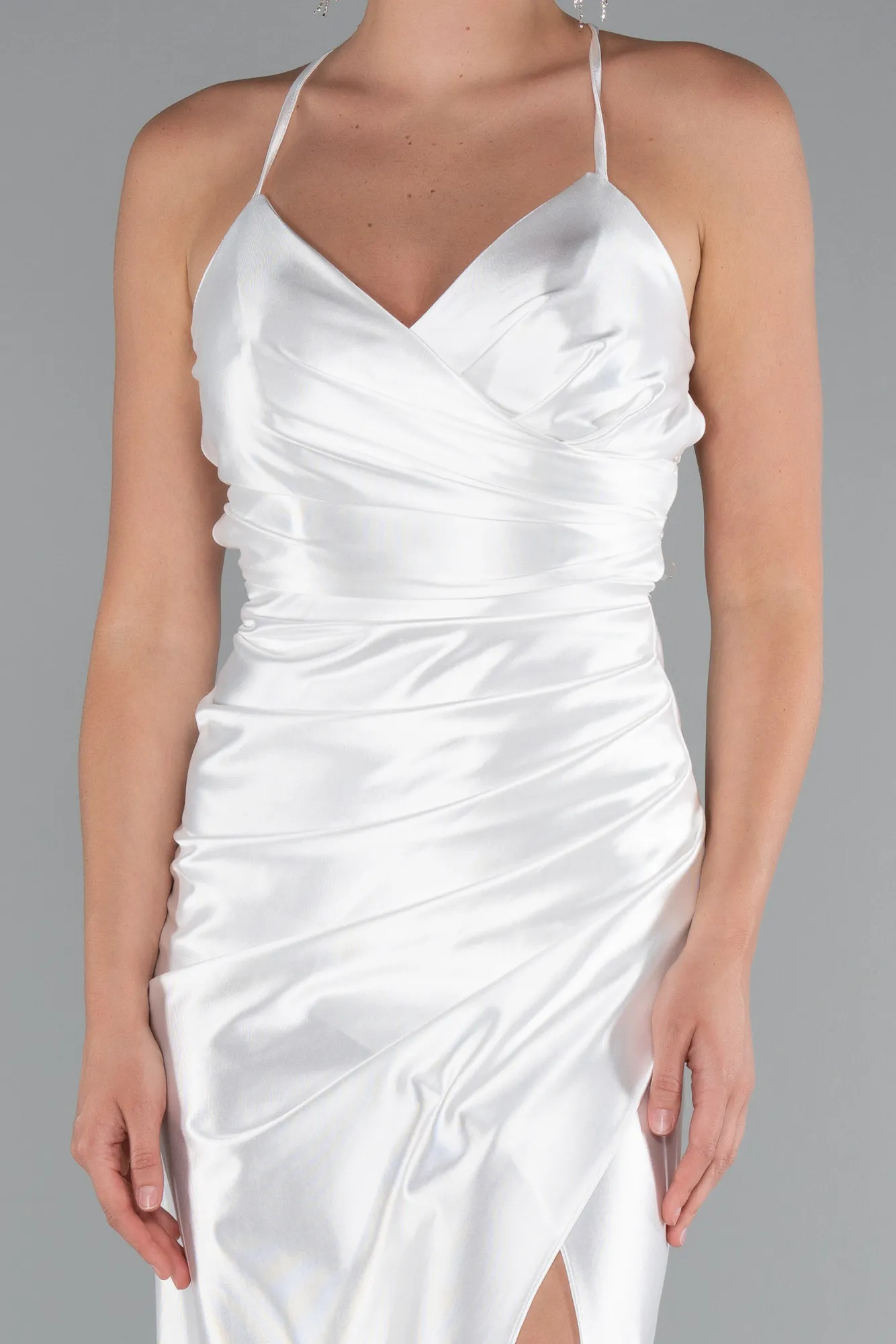 Ecru-Long Satin Prom Gown ABU2800