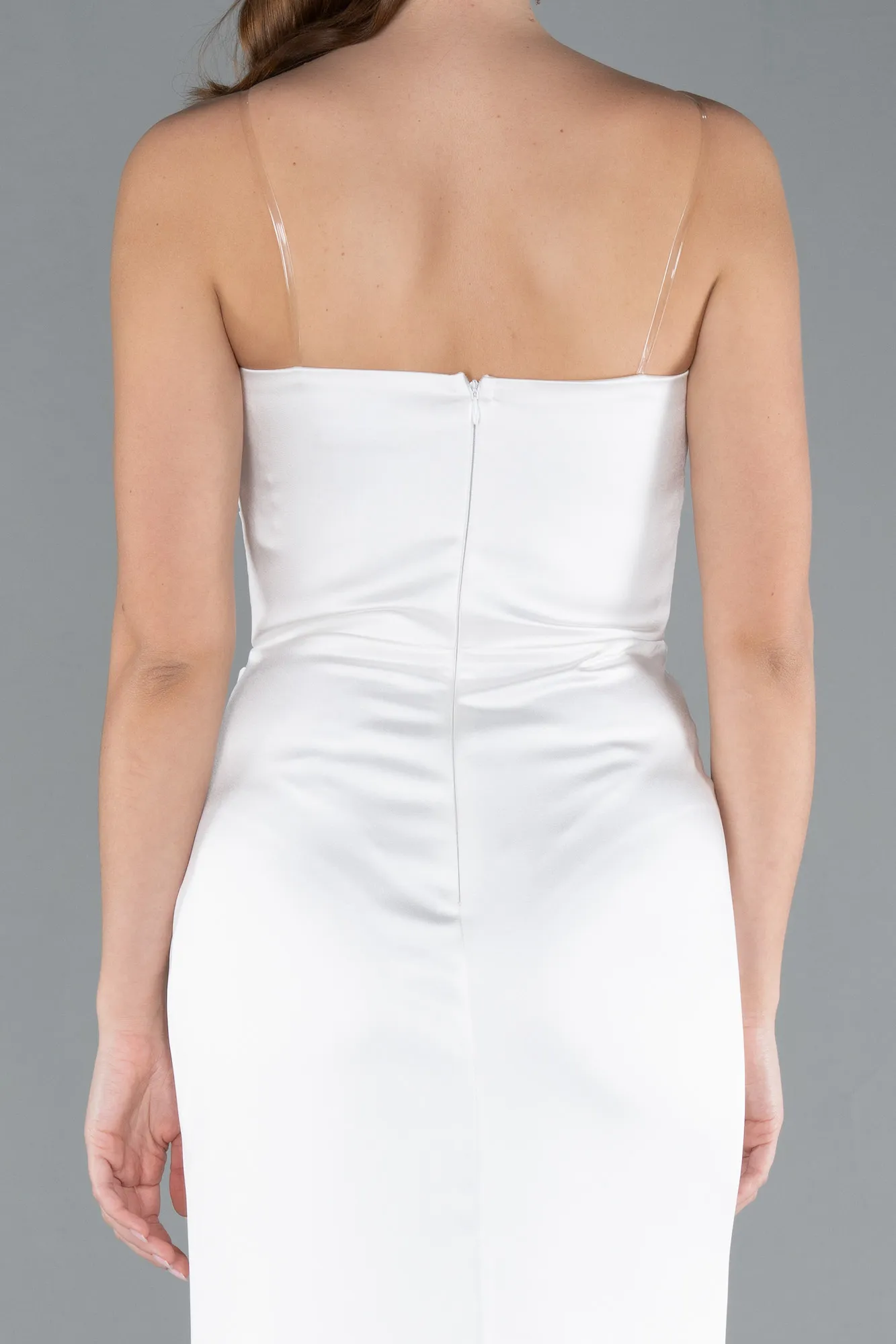 Ecru-Long Satin Prom Gown ABU4663