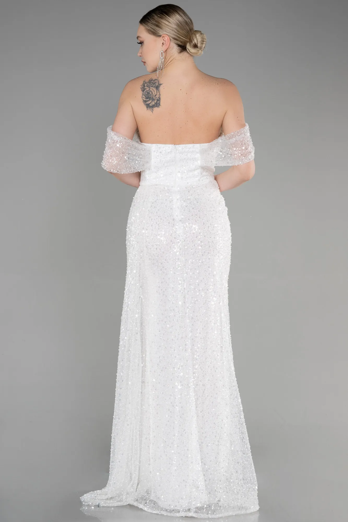 Ecru-Long Scaly Evening Dress ABU3577