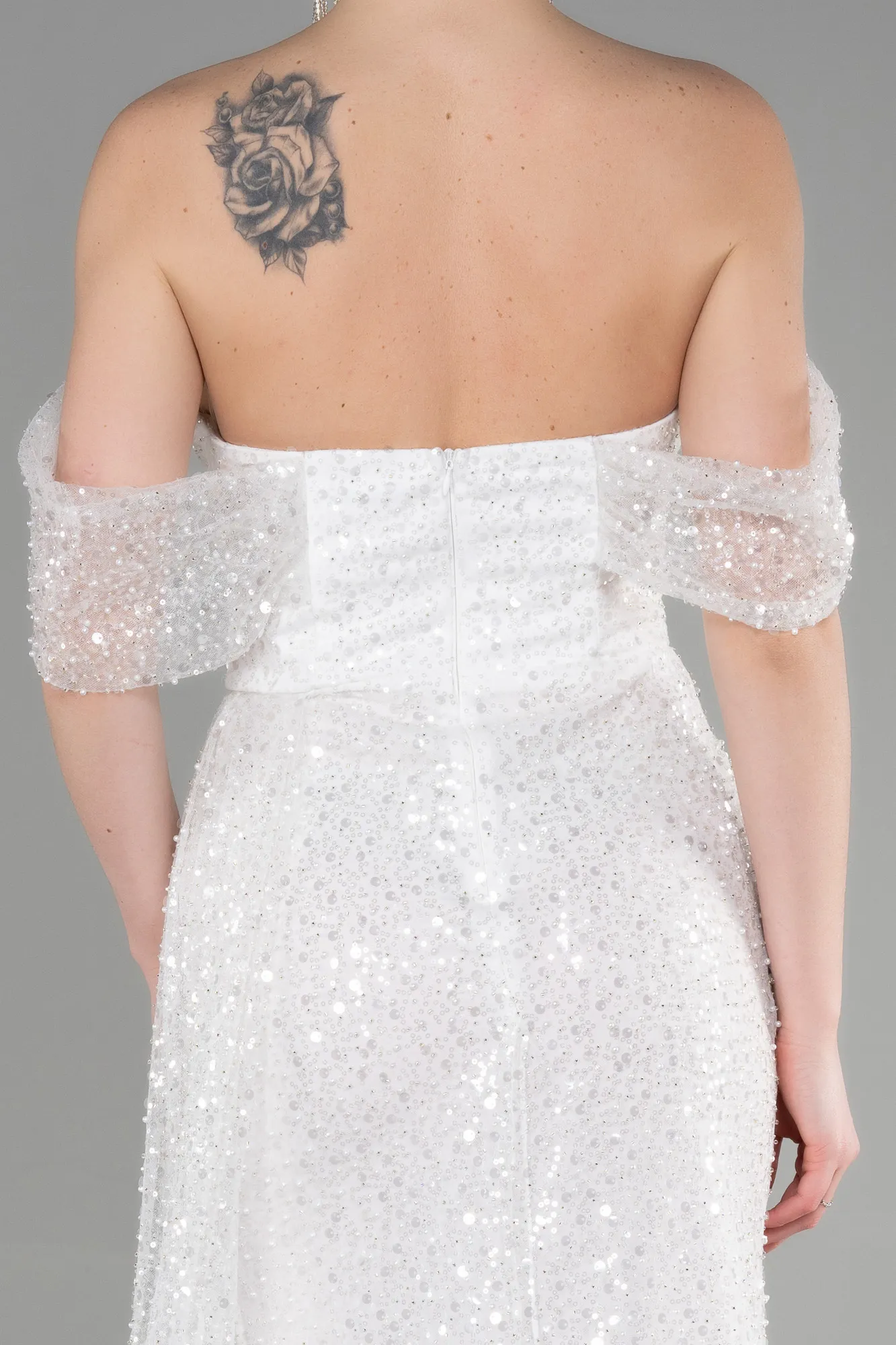 Ecru-Long Scaly Evening Dress ABU3577