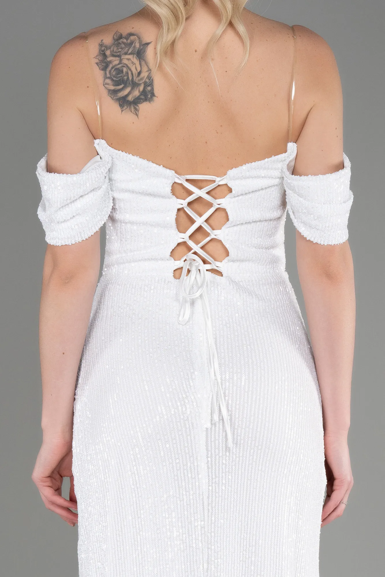 Ecru-Long Scaly Evening Dress ABU3766