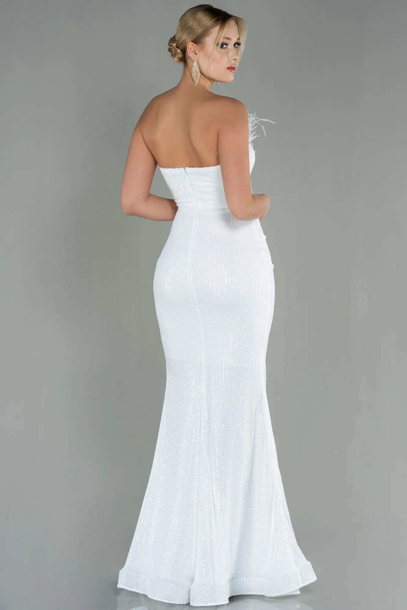 Ecru-Long Scaly Mermaid Evening Dress ABU3071