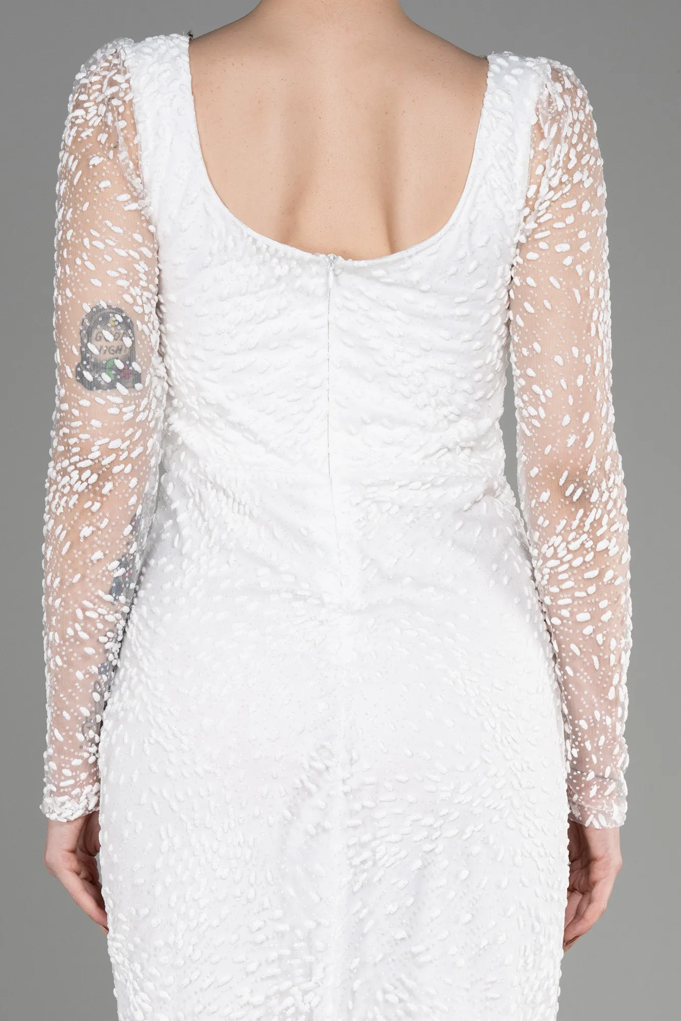 Ecru-Long Sleeve Midi Cocktail Dress ABK2025