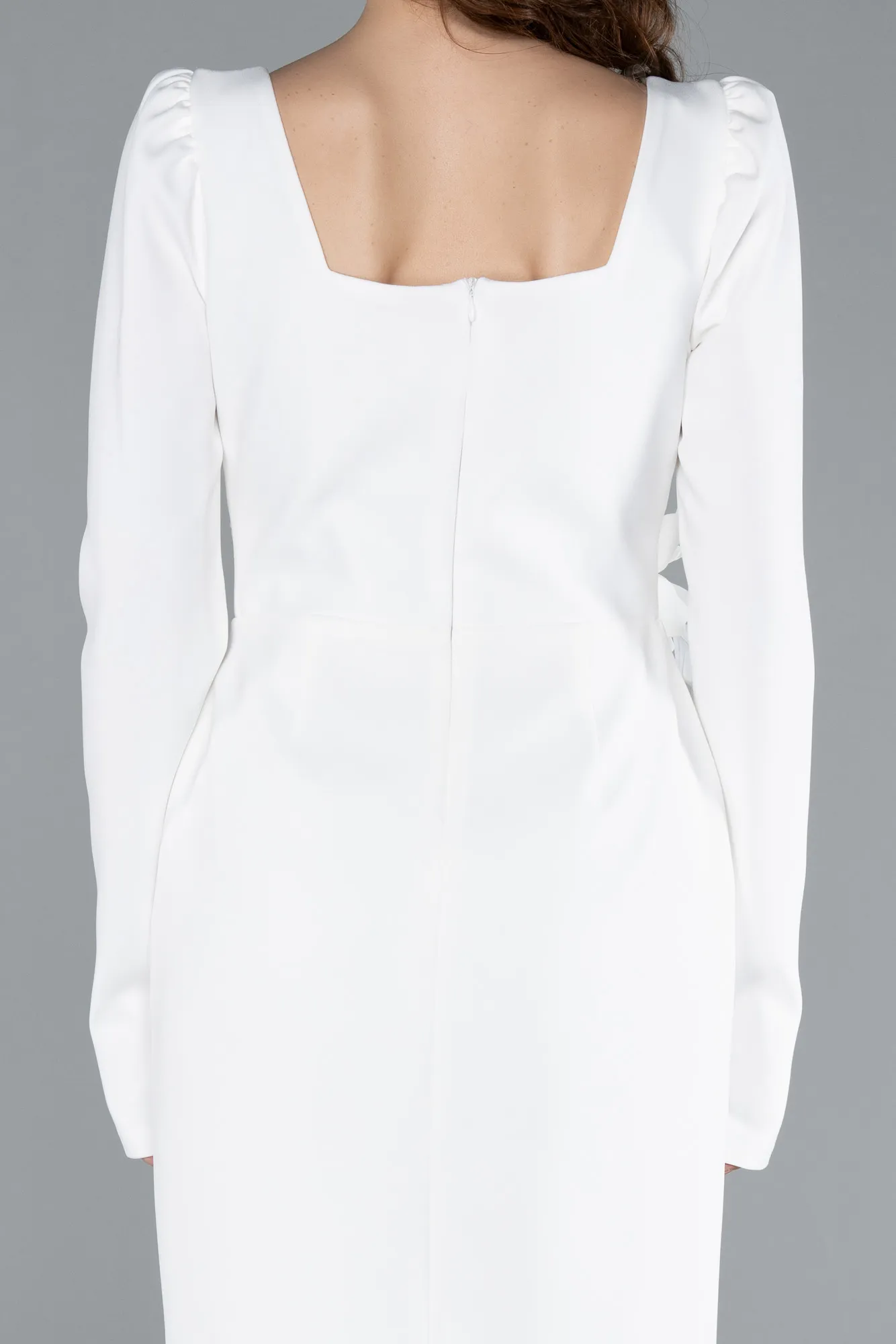 Ecru-Long Sleeve Square Neck Midi Invitation Dress ABK2271