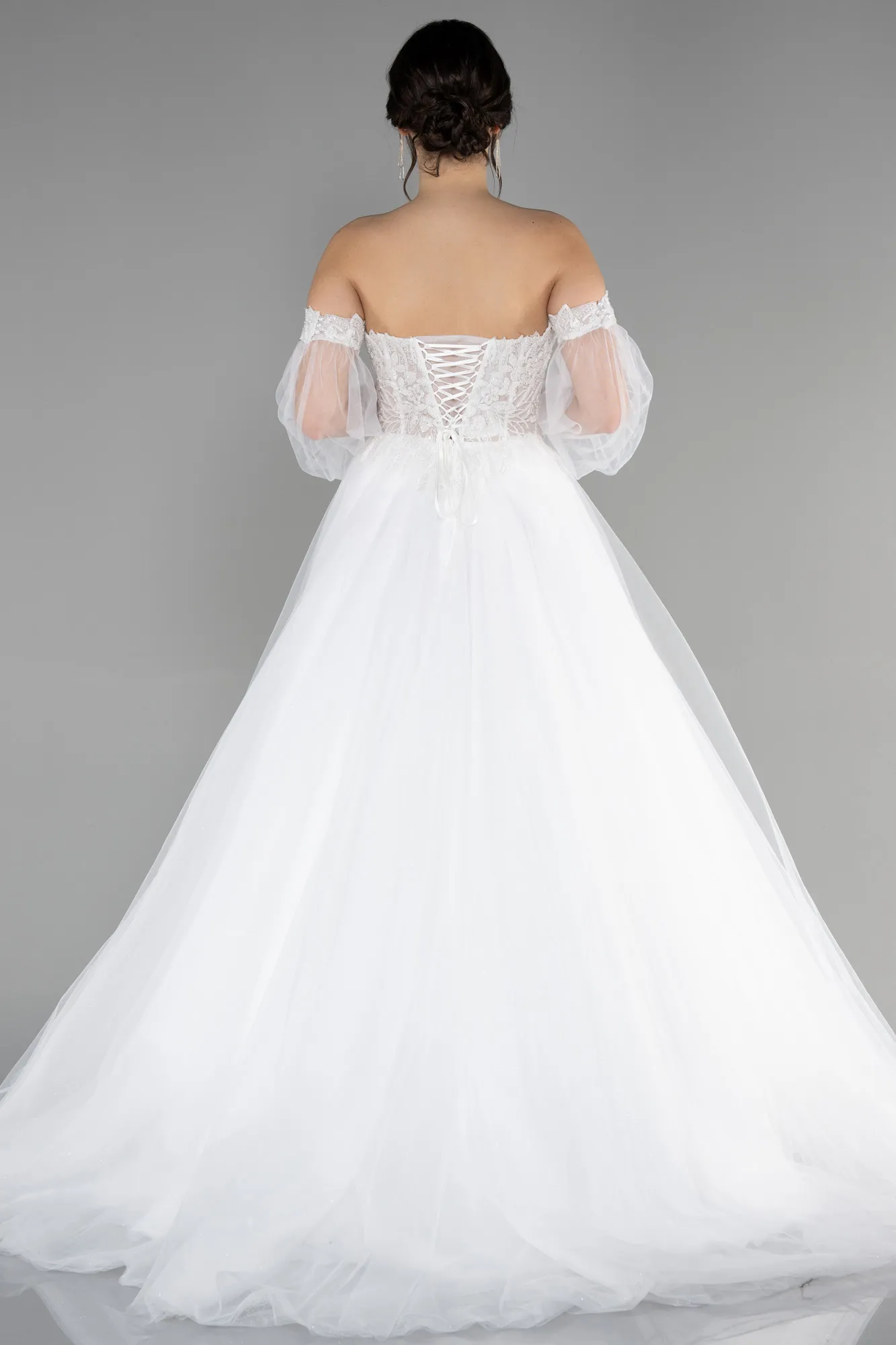 Ecru-Long Wedding Dress ABU3356