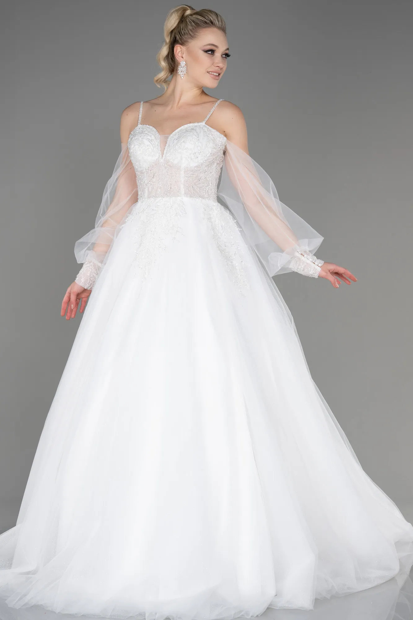 Ecru-Long Wedding Dress ABU3704