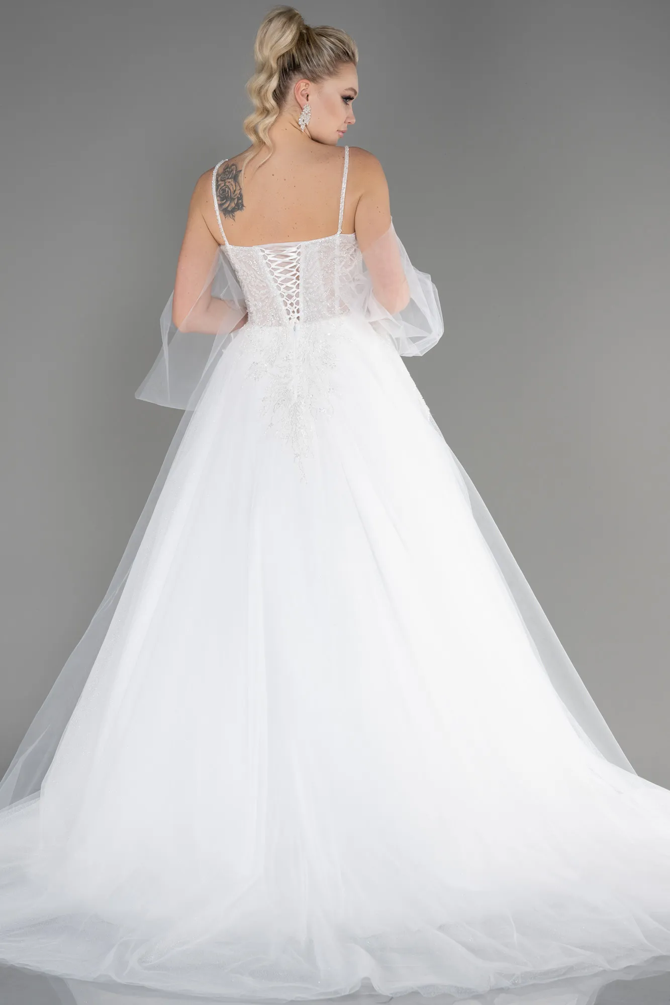 Ecru-Long Wedding Dress ABU3704