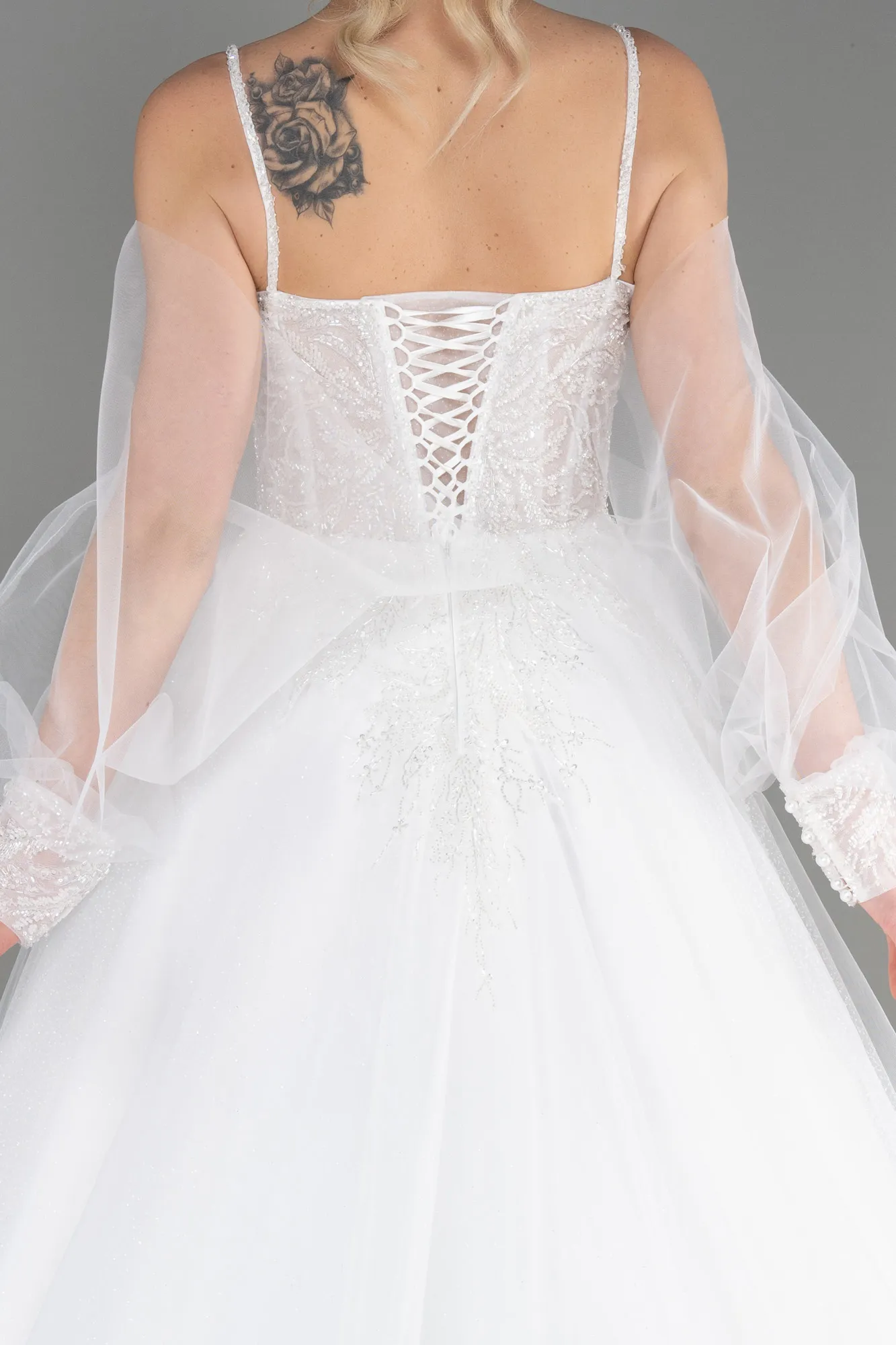 Ecru-Long Wedding Dress ABU3704