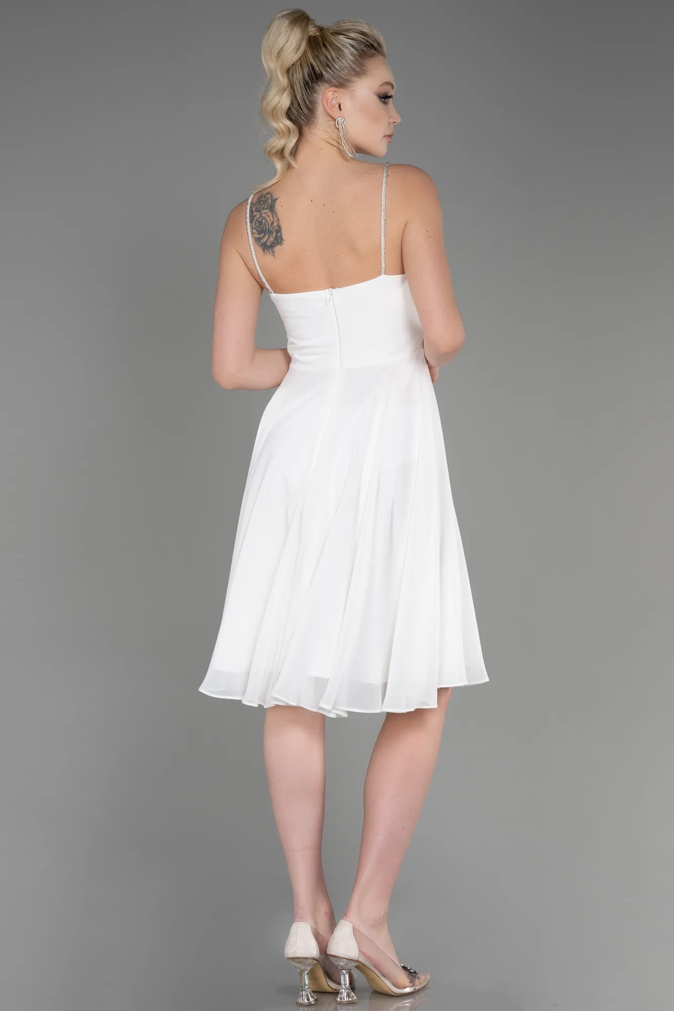 Ecru-Midi Chiffon Evening Dress ABK1986