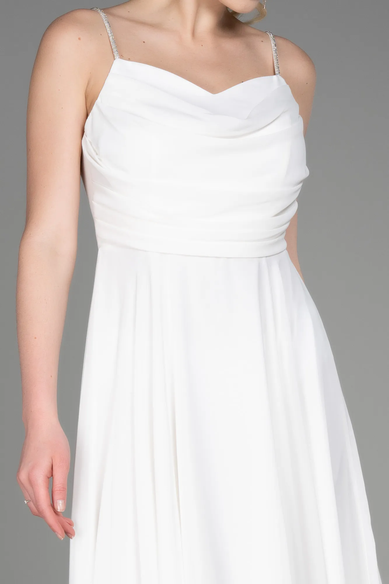 Ecru-Midi Chiffon Evening Dress ABK1986