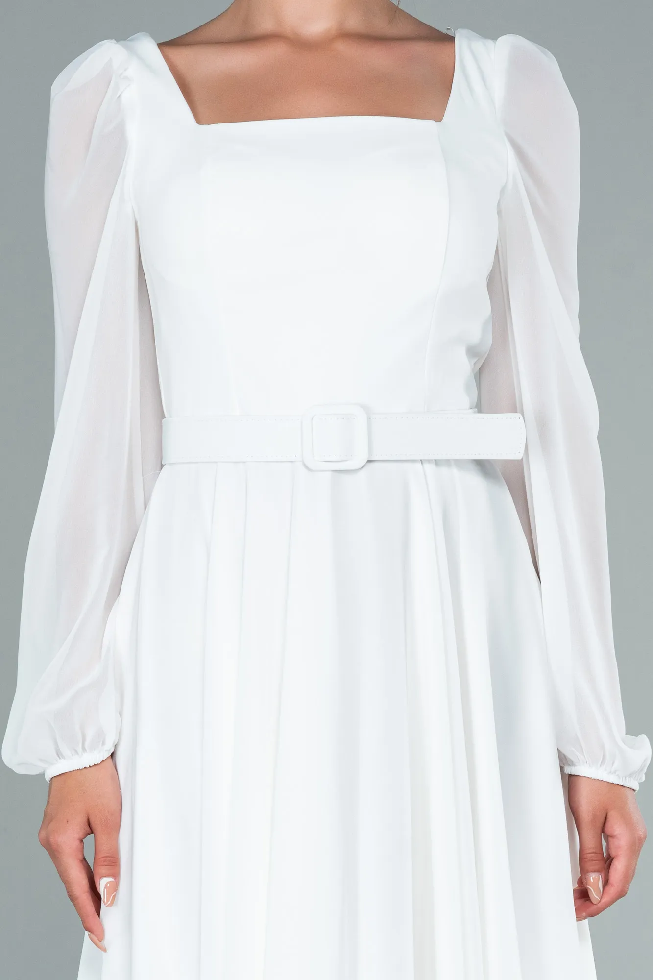 Ecru-Midi Chiffon Invitation Dress ABK1441