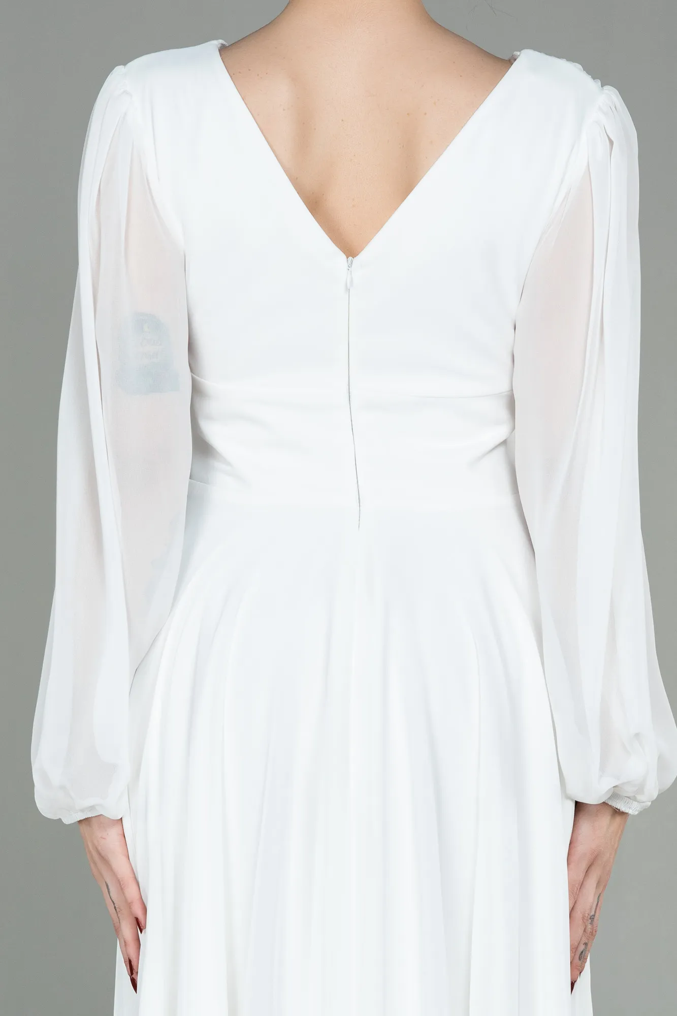 Ecru-Midi Chiffon Invitation Dress ABK1667