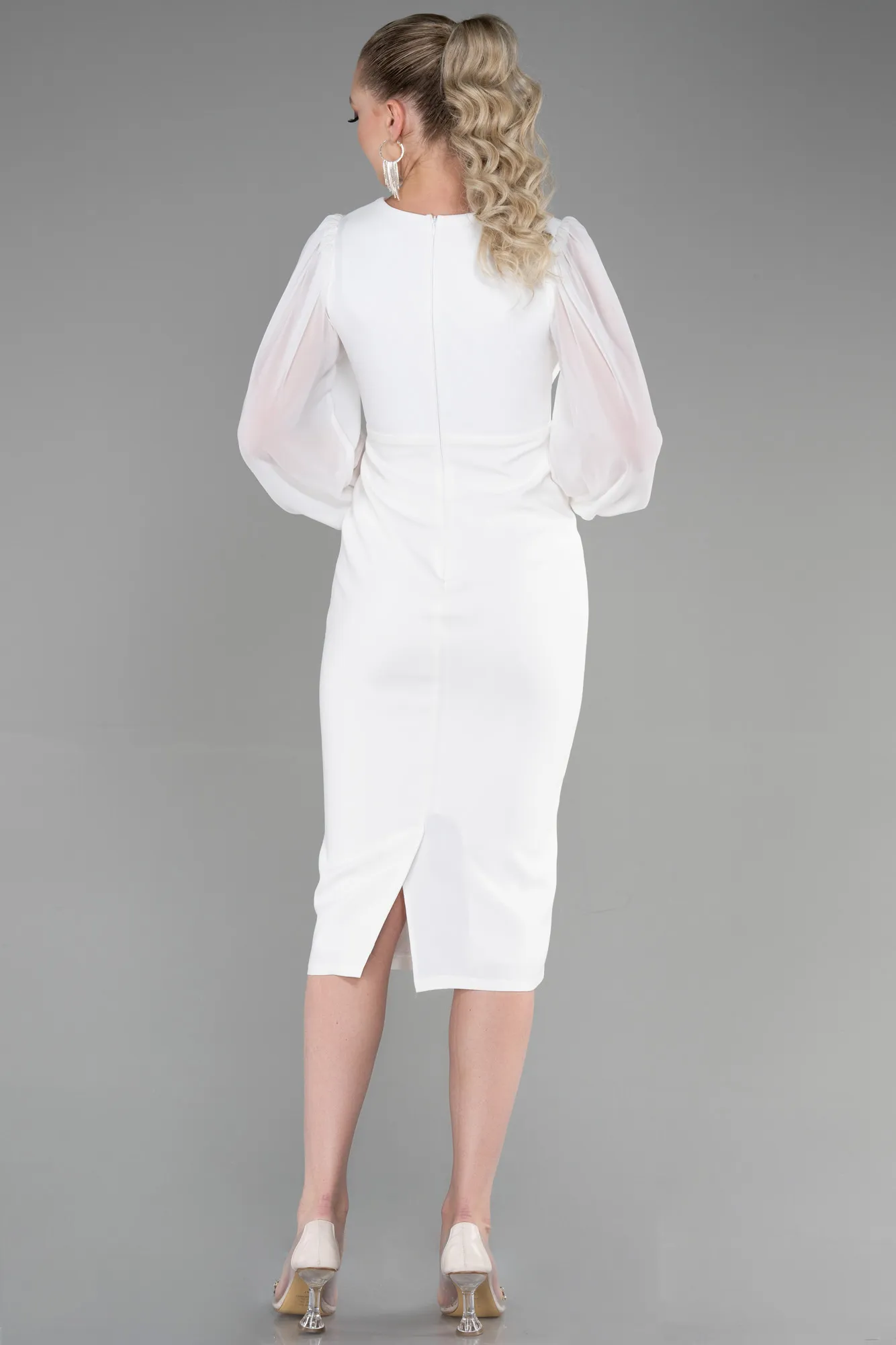 Ecru-Midi Chiffon Night Dress ABK1884