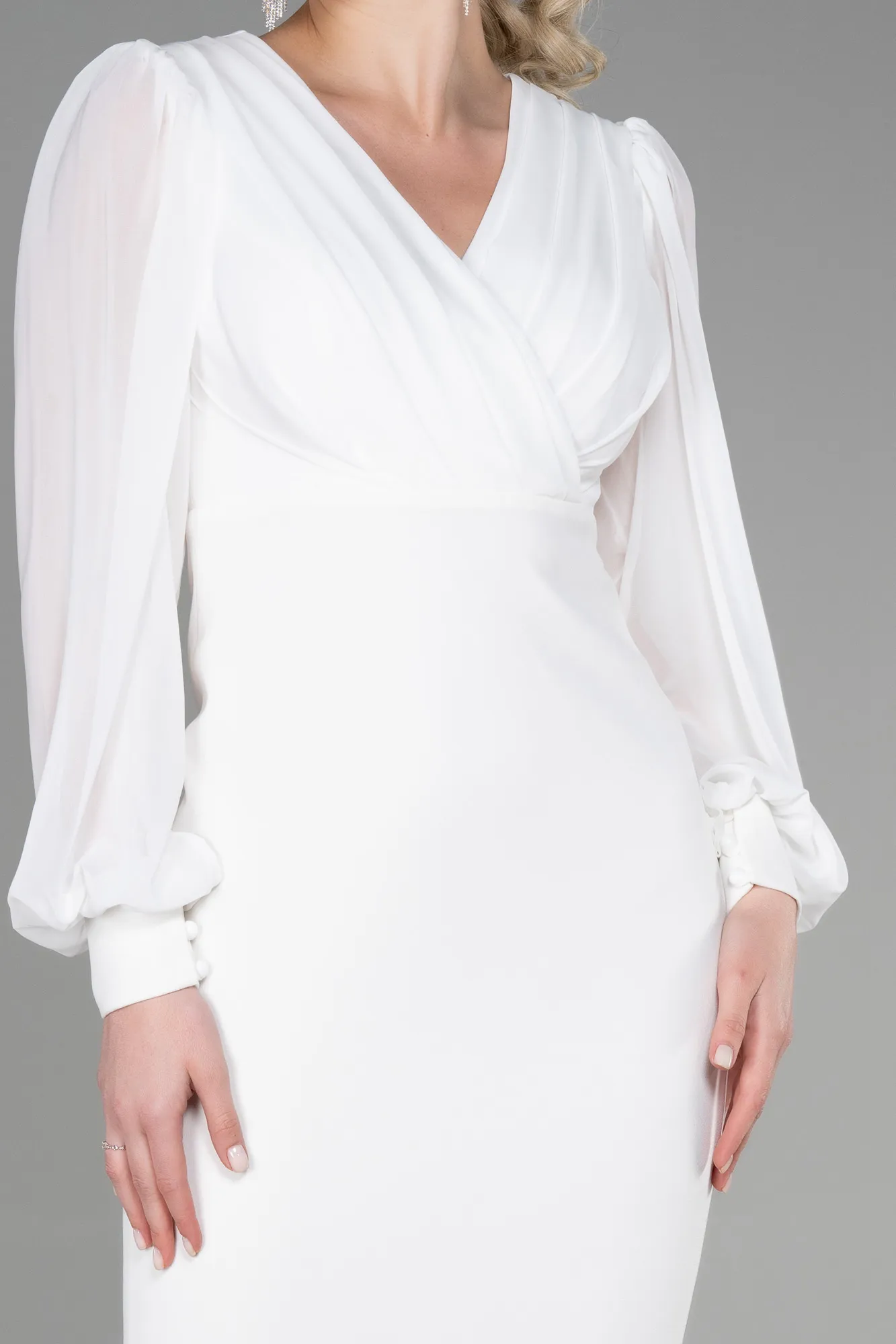 Ecru-Midi Chiffon Night Dress ABK1884