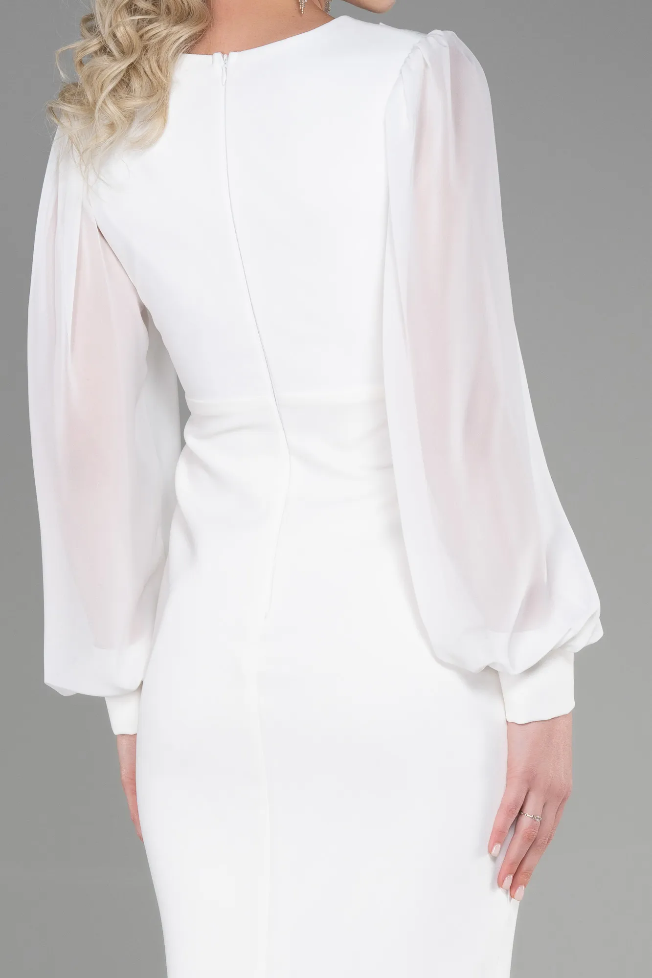 Ecru-Midi Chiffon Night Dress ABK1884