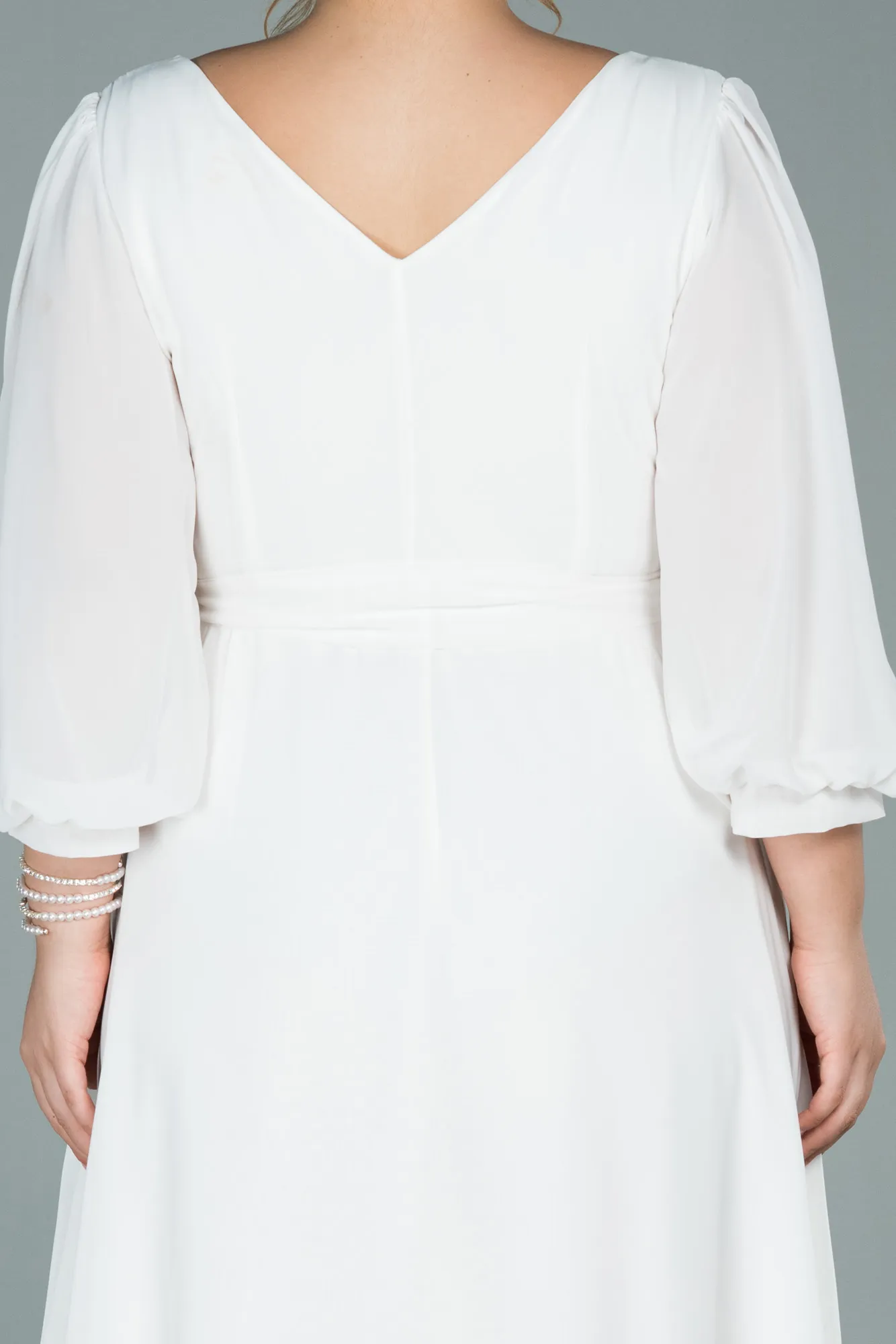 Ecru-Midi Chiffon Oversized Evening Dress ABK1083