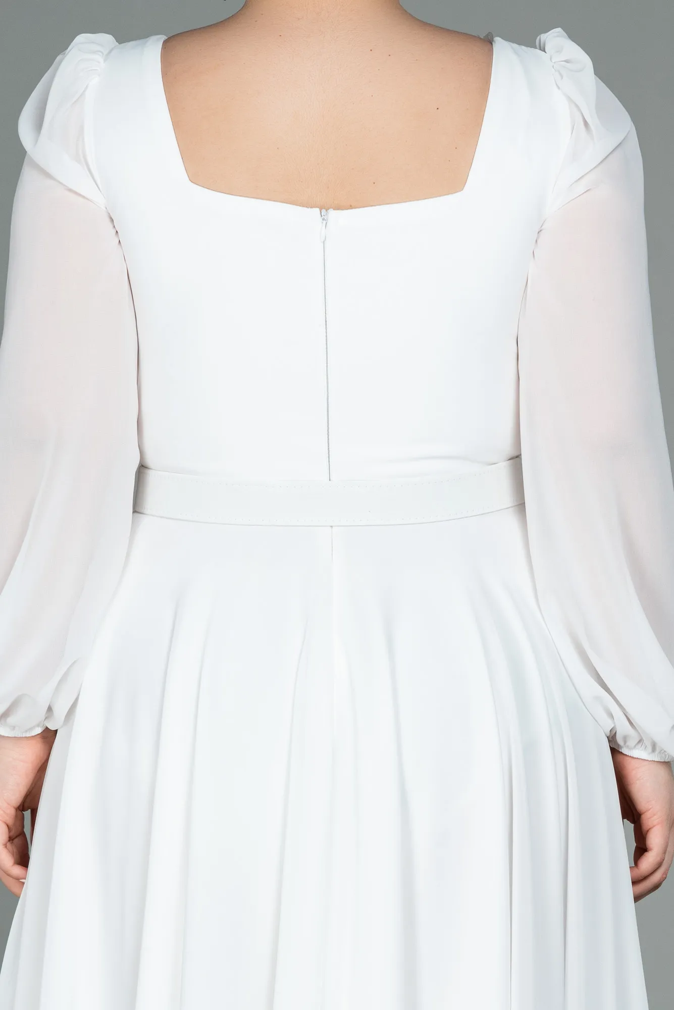 Ecru-Midi Chiffon Plus Size Evening Dress ABK1753