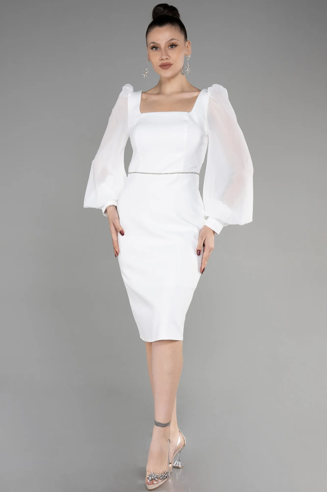 Ecru-Midi Cocktail Dress ABK1944