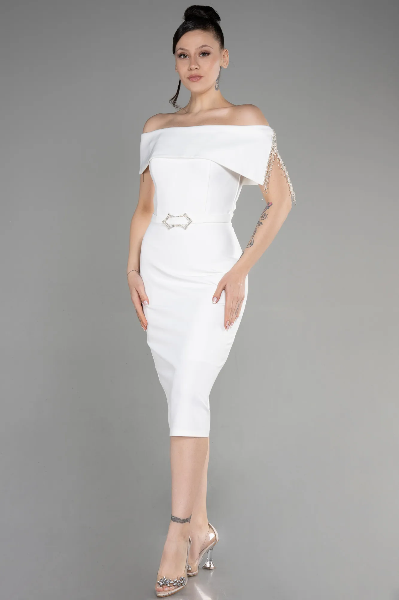 Ecru-Midi Cocktail Dress ABK1975