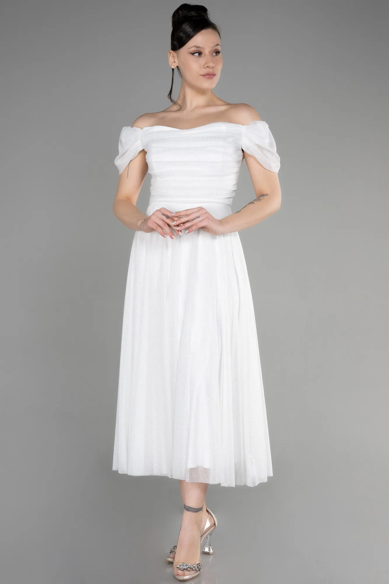 Ecru-Midi Cocktail Dress ABK1978