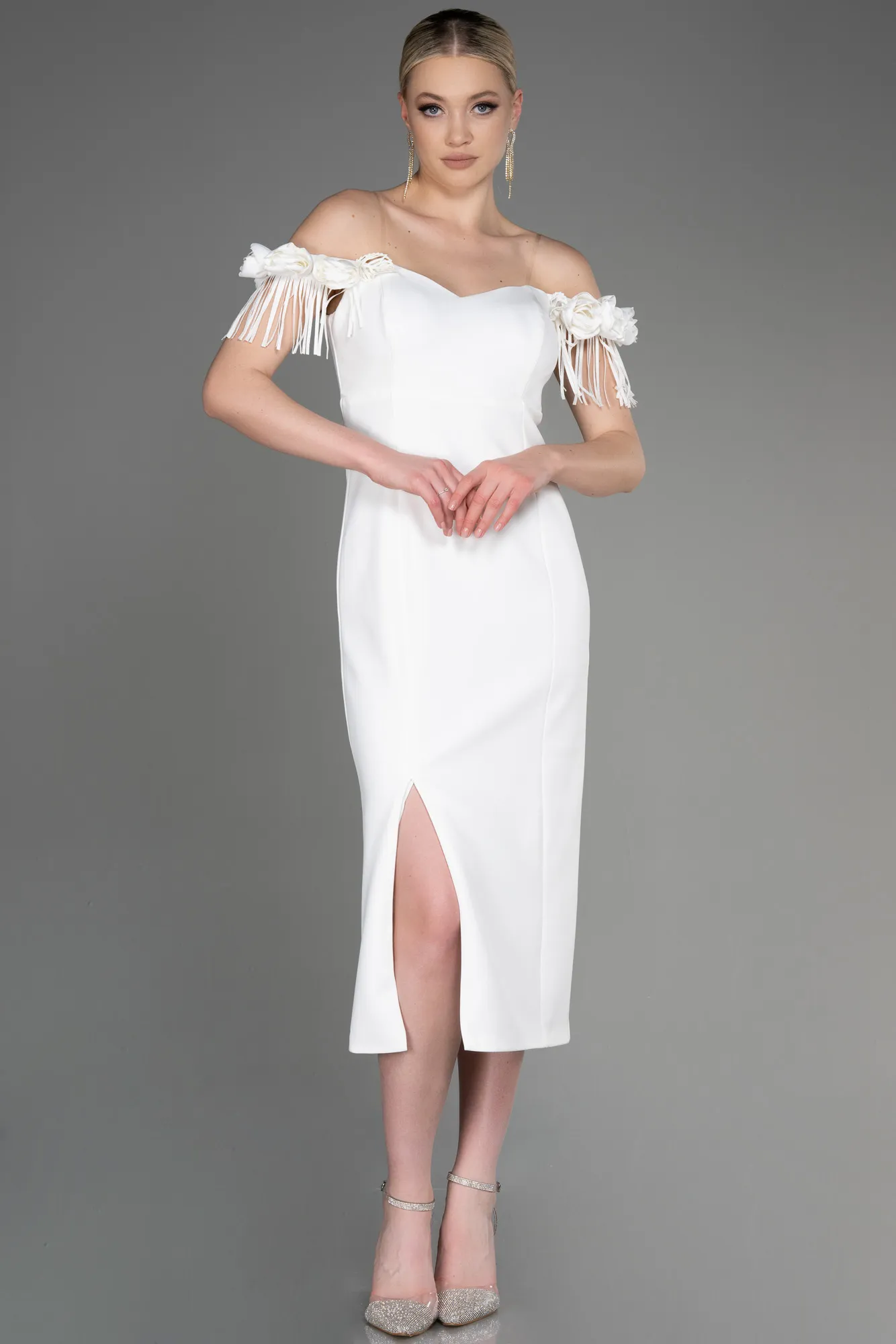 Ecru-Midi Cocktail Dress ABK2006