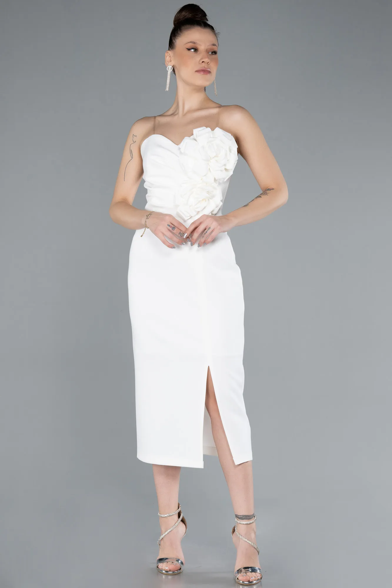 Ecru-Midi Cocktail Dress ABK2251