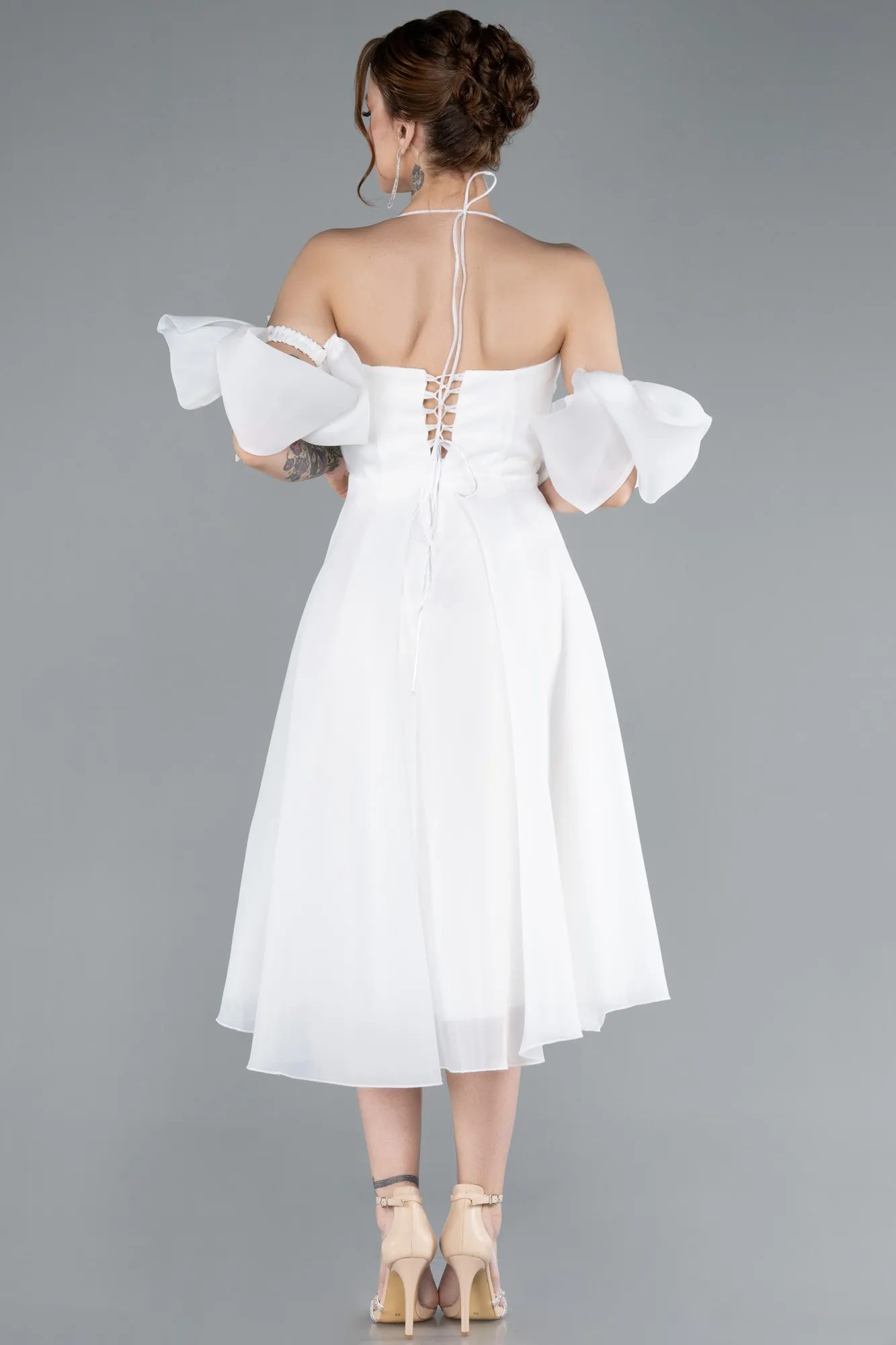 Ecru-Midi Cocktail Dress ABK2290