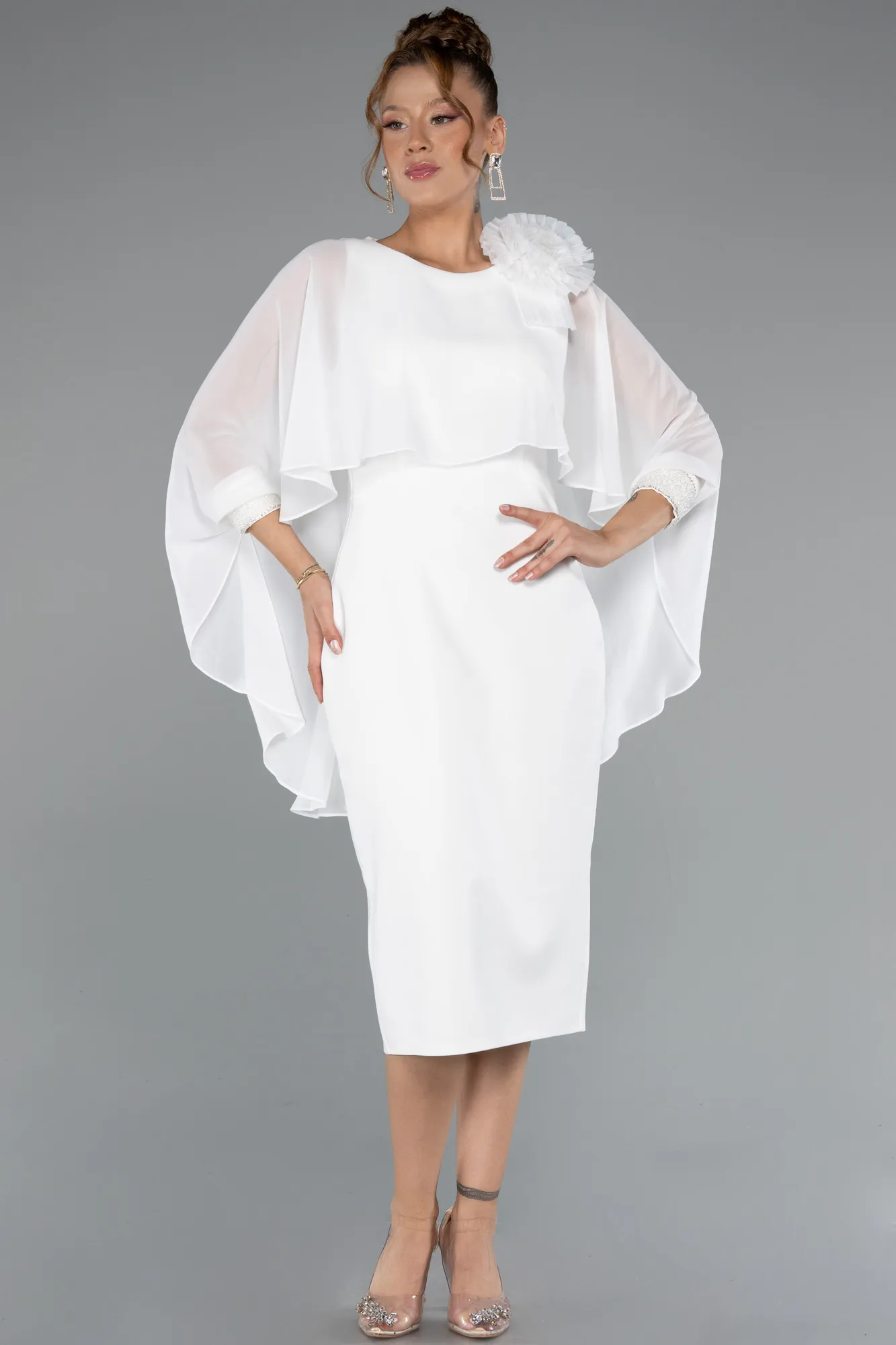 Ecru-Midi Cocktail Dress ABK2382