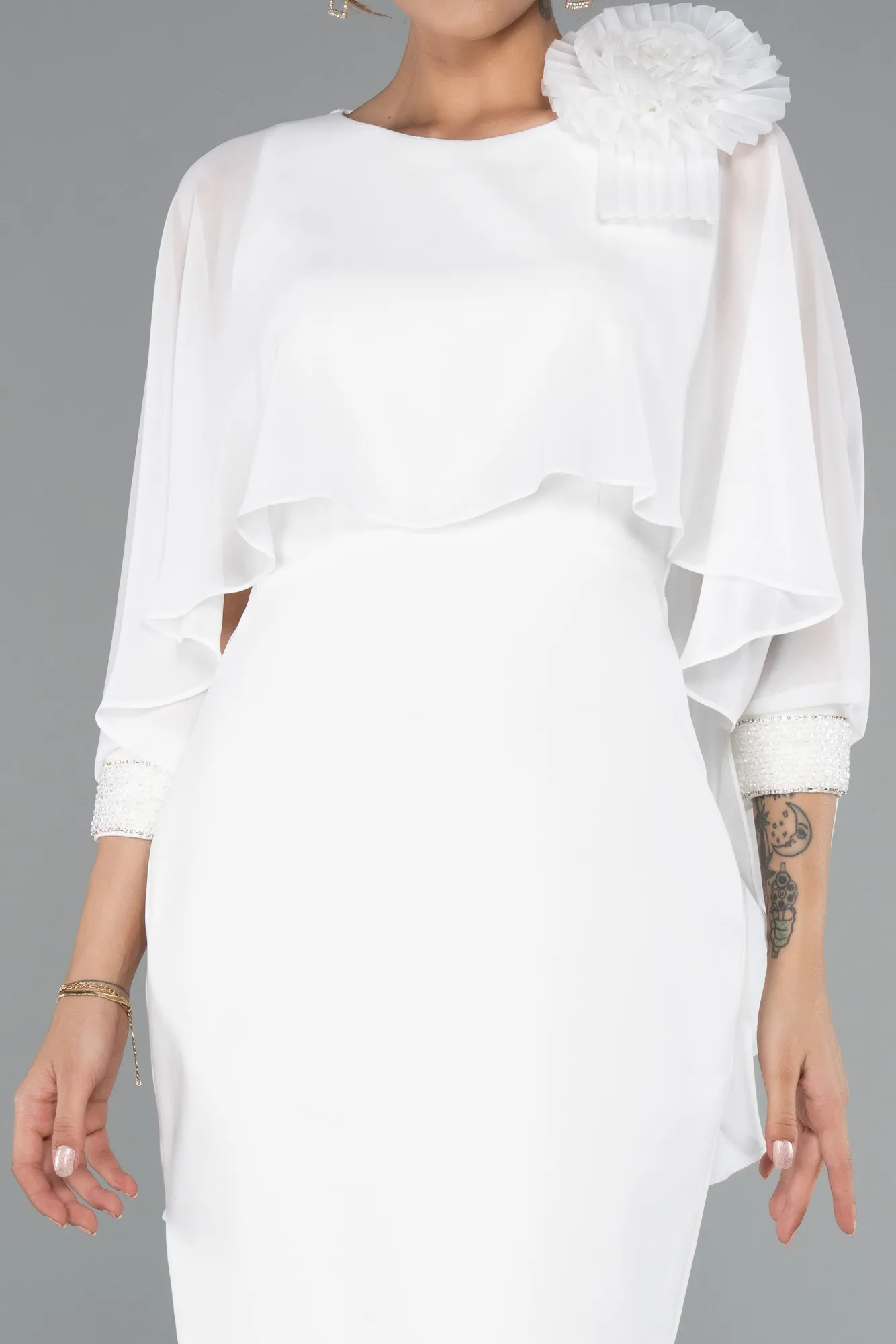 Ecru-Midi Cocktail Dress ABK2382