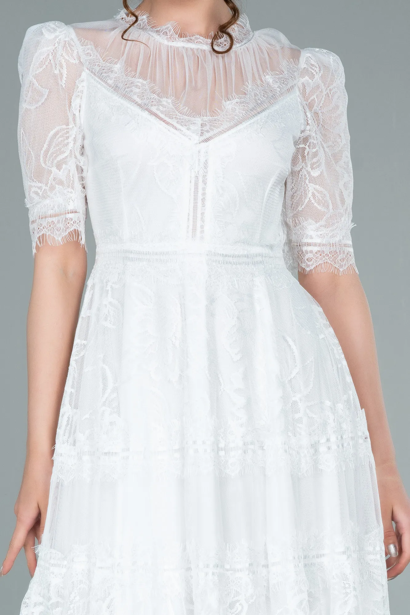 Ecru-Midi Dantelle Night Dress ABK1388