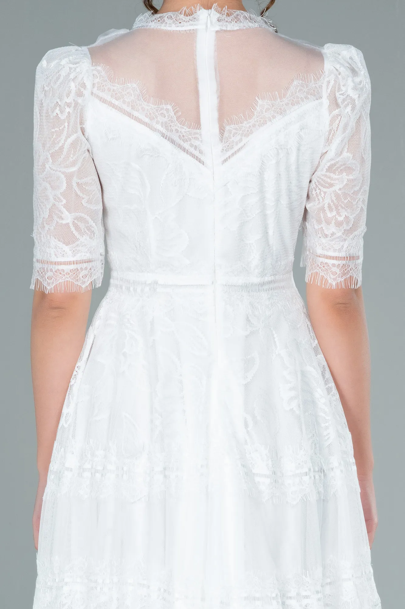 Ecru-Midi Dantelle Night Dress ABK1388