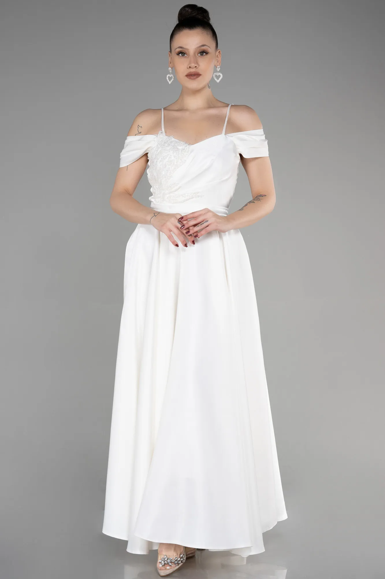 Ecru-Midi Evening Dress ABK1946