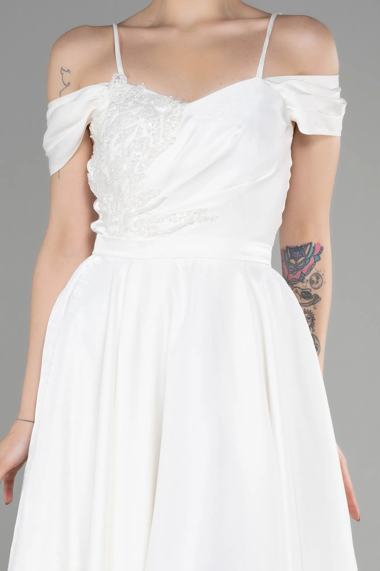 Ecru-Midi Evening Dress ABK1946