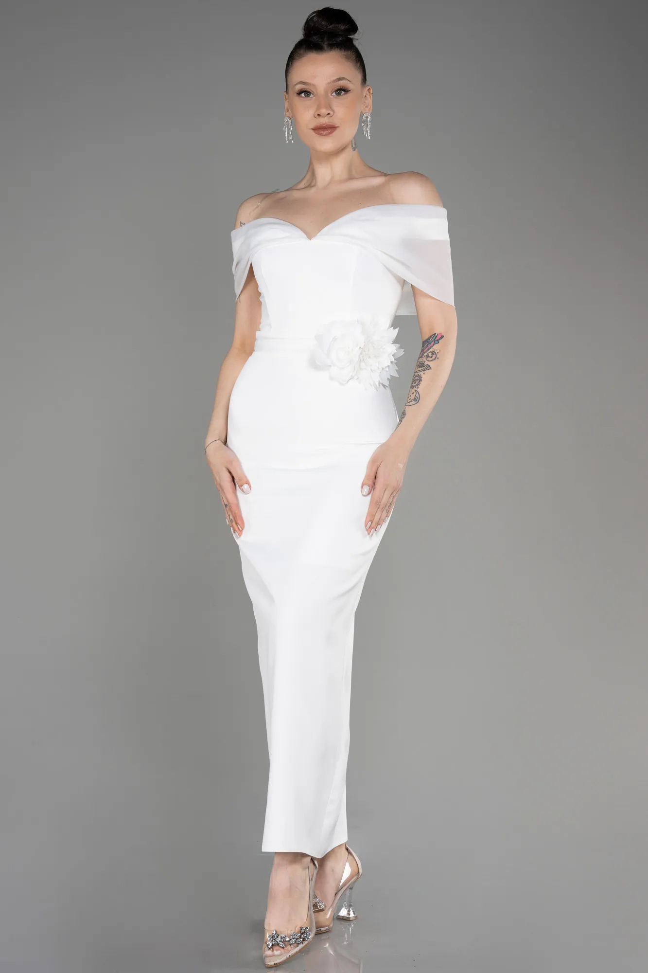Ecru-Midi Evening Dress ABK2014