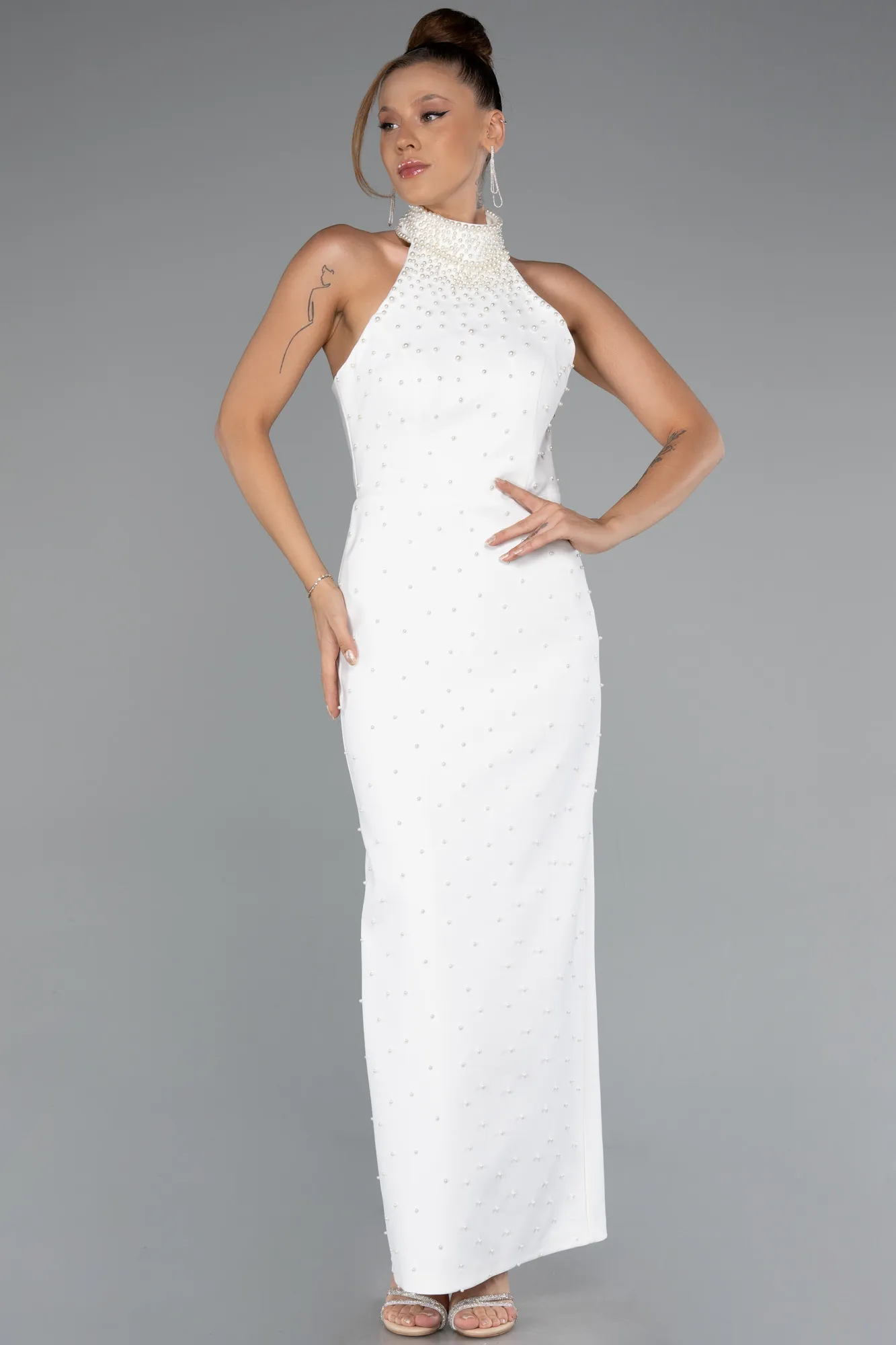 Ecru-Midi Evening Dress ABK2399