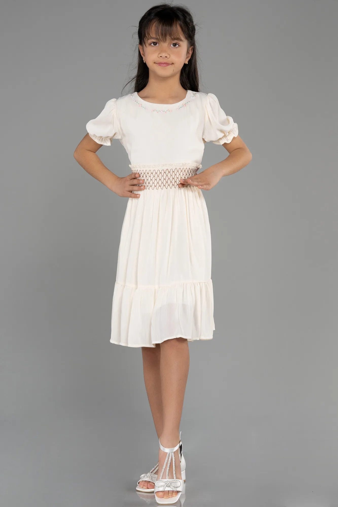 Ecru-Midi Girl Dress ABK1948