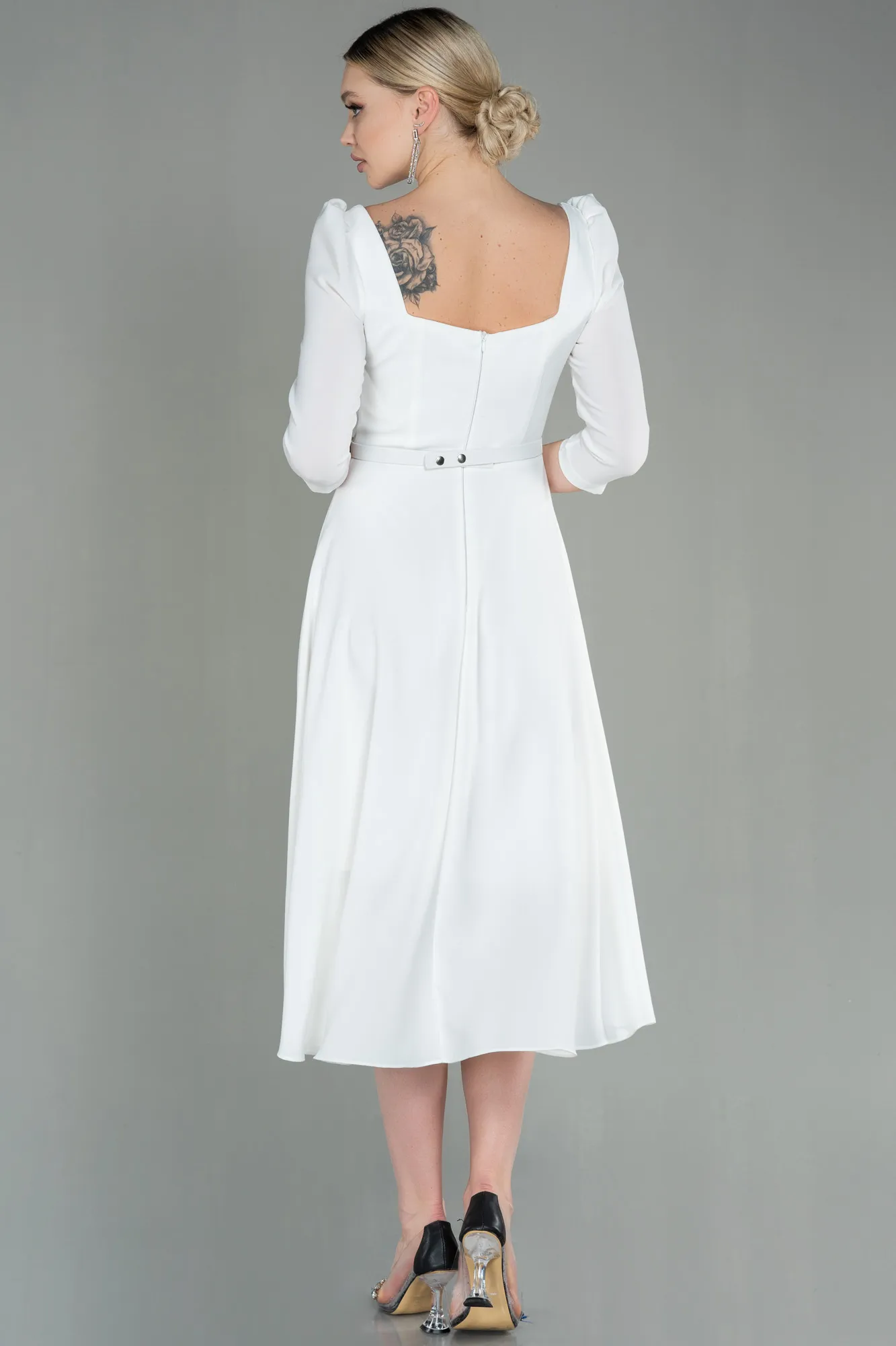 Ecru-Midi Invitation Dress ABK1678