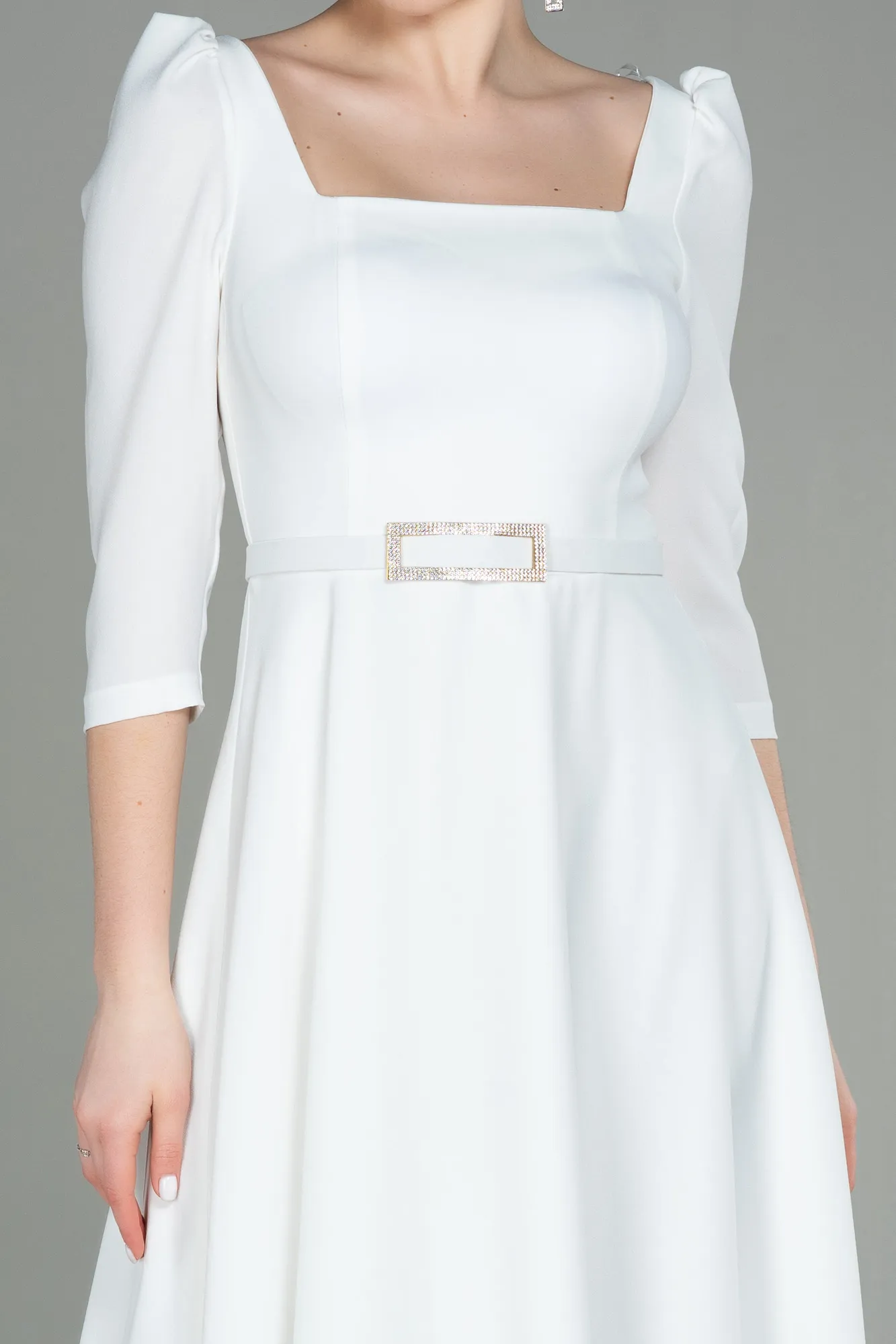 Ecru-Midi Invitation Dress ABK1678