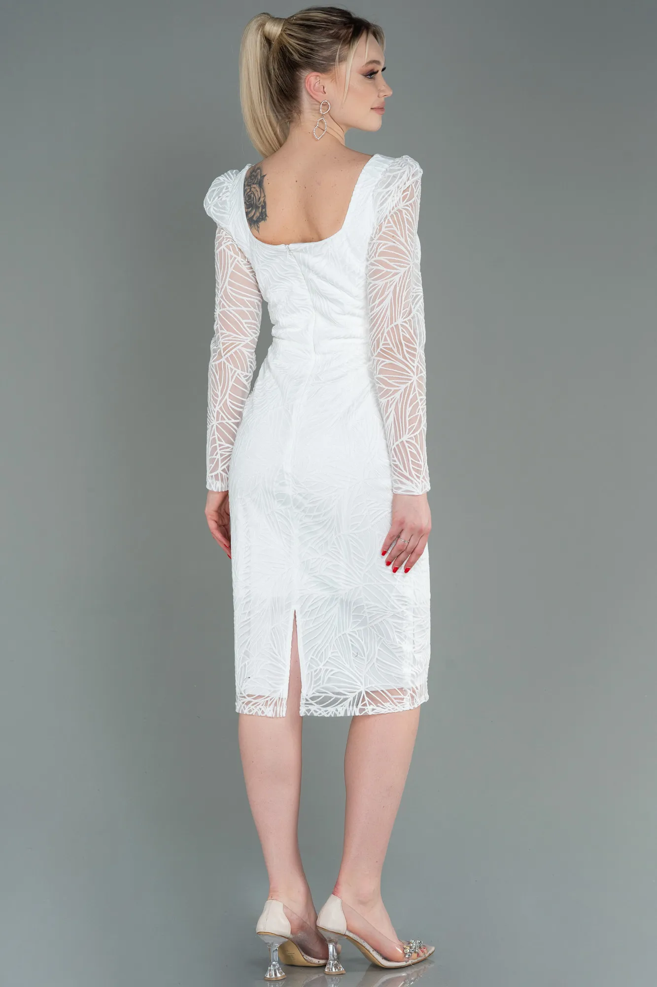 Ecru-Midi Invitation Dress ABK1749