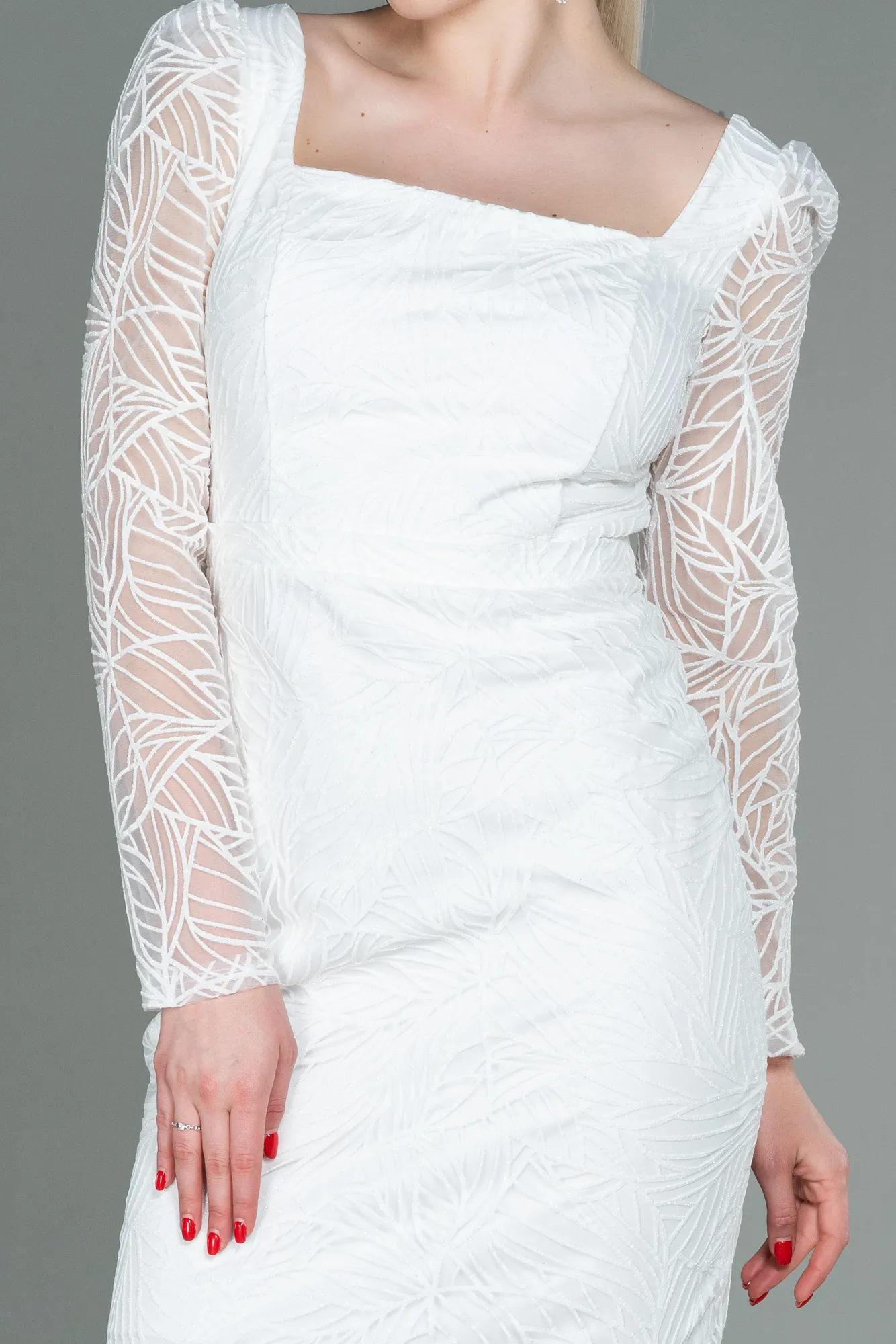 Ecru-Midi Invitation Dress ABK1749