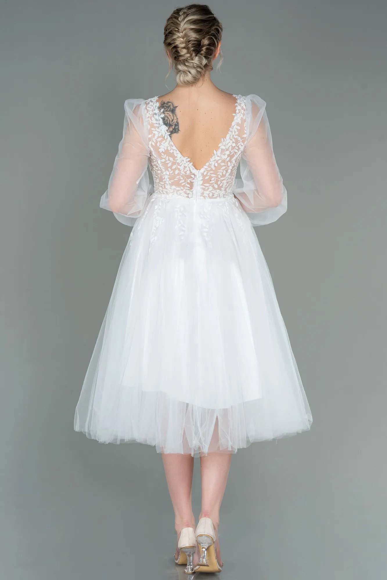 Ecru-Midi Invitation Dress ABK1771