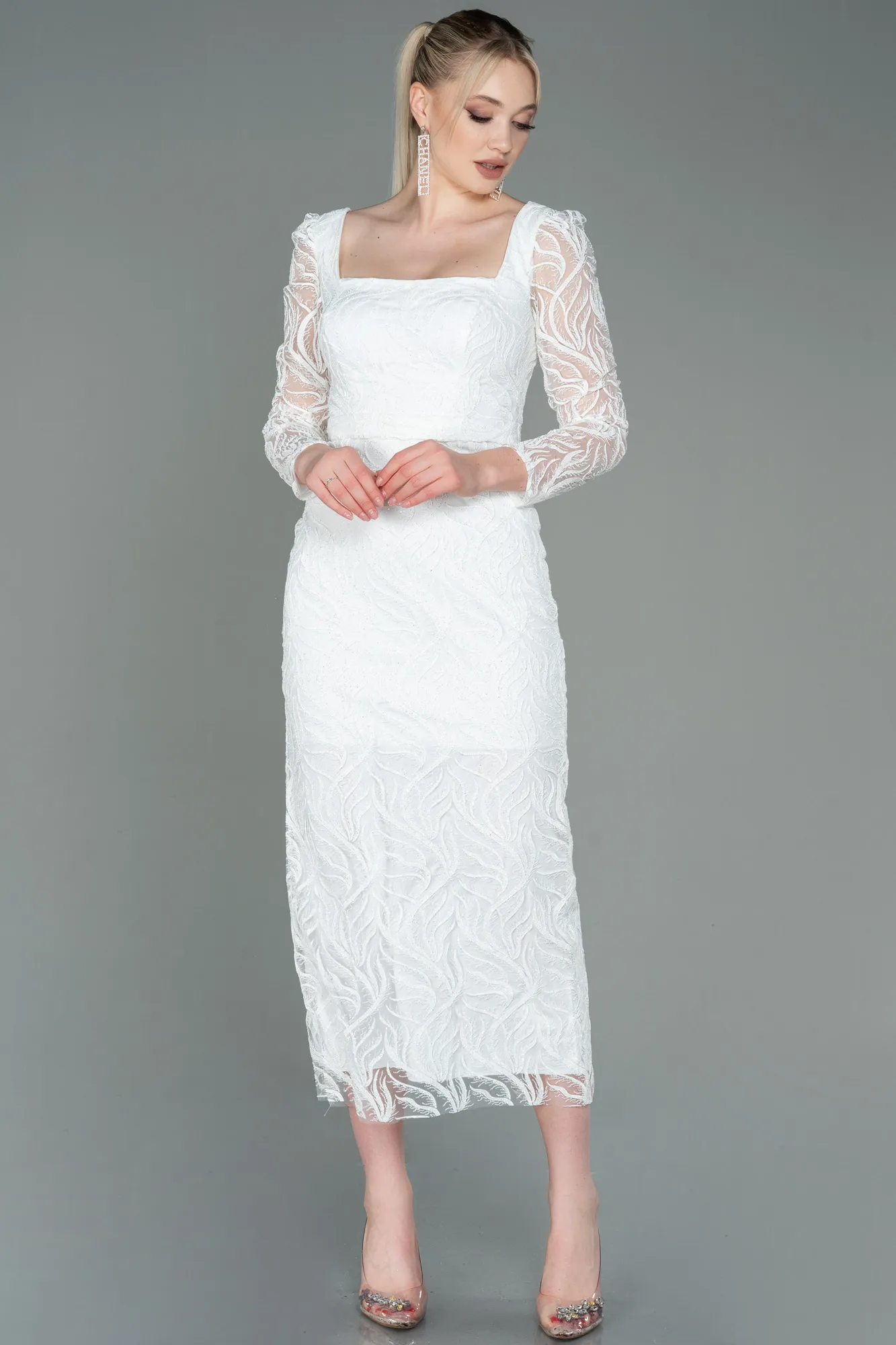 Ecru-Midi Invitation Dress ABK1785