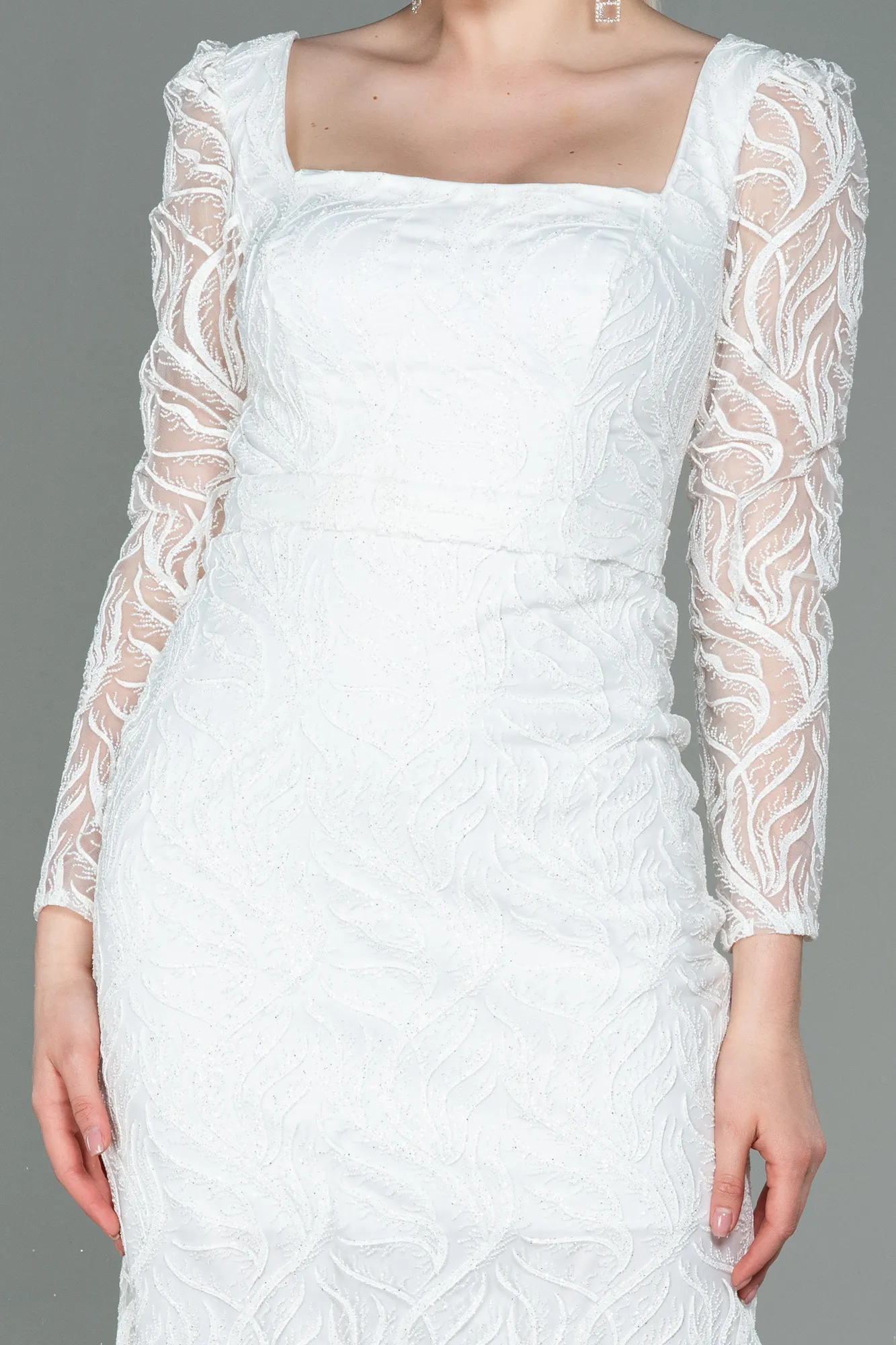 Ecru-Midi Invitation Dress ABK1785