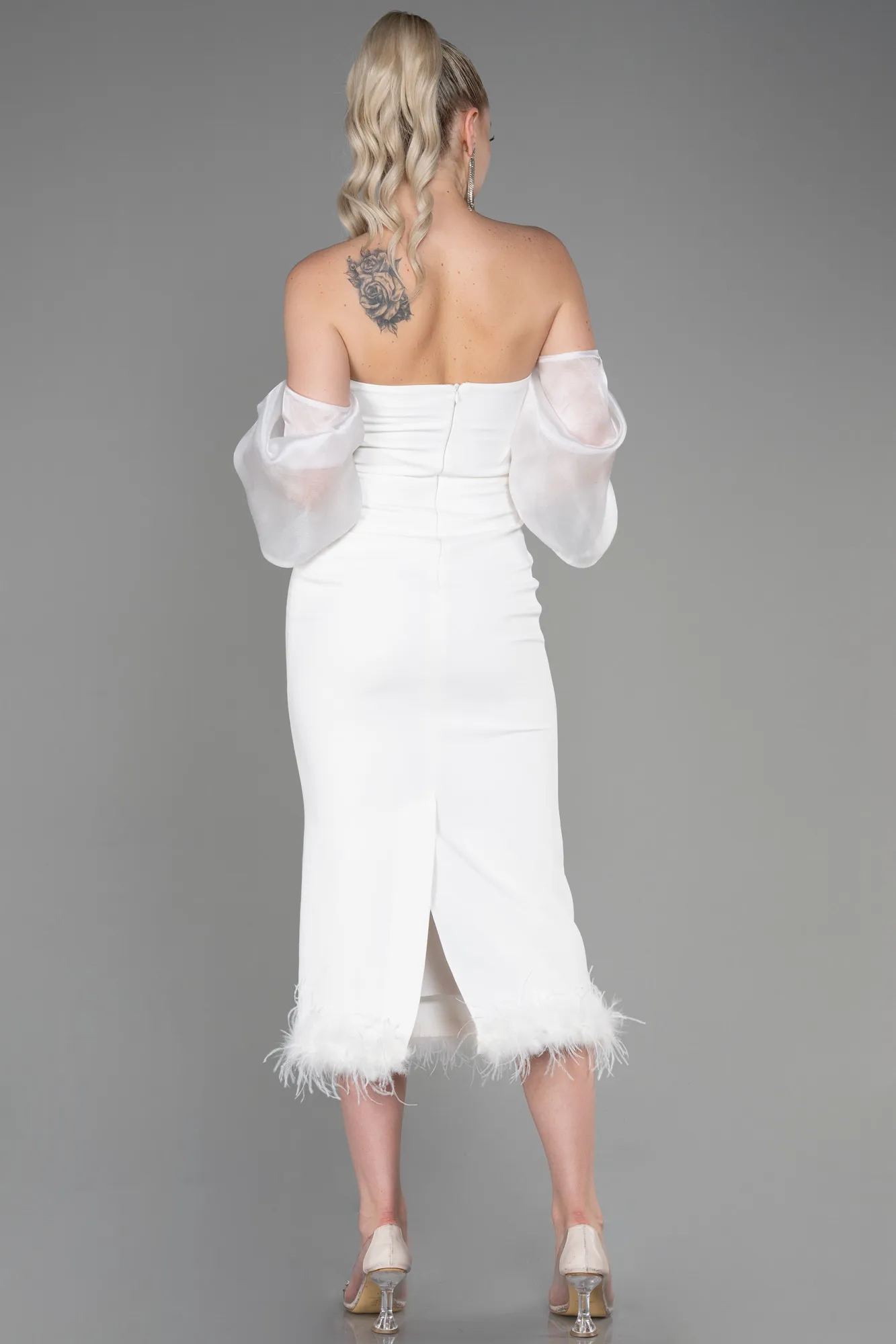 Ecru-Midi Invitation Dress ABK1796