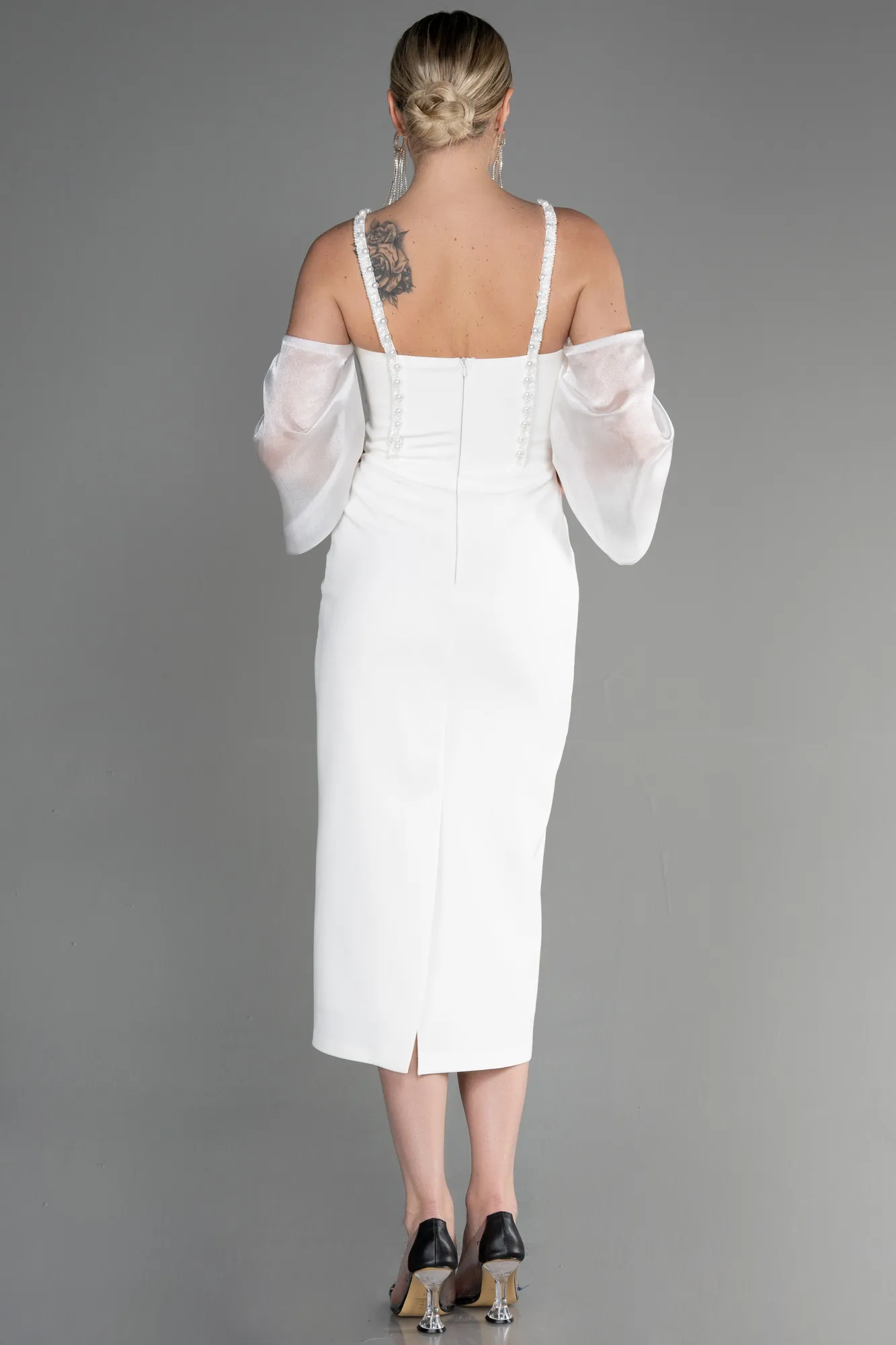 Ecru-Midi Invitation Dress ABK1906