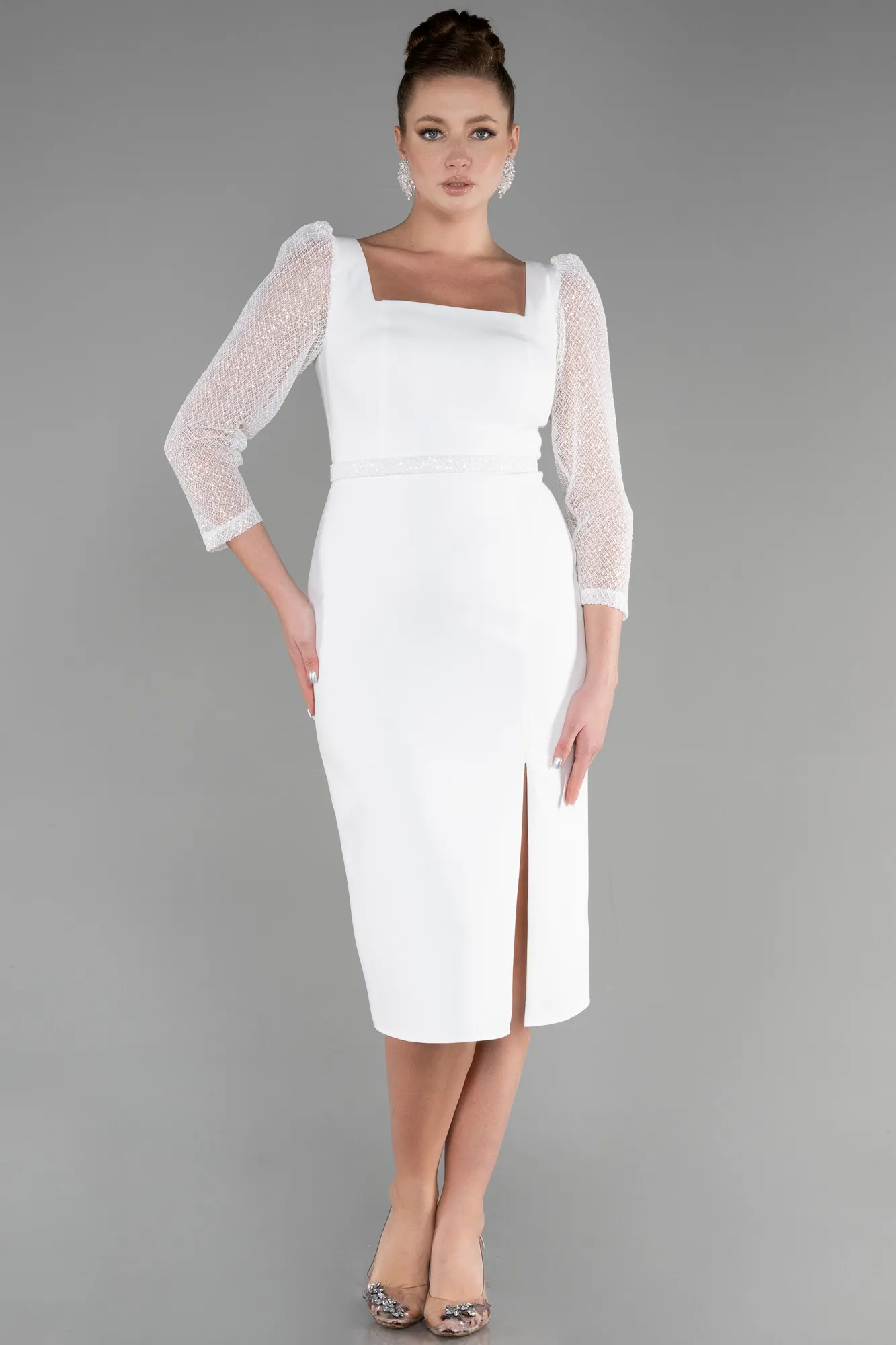 Ecru-Midi Invitation Dress ABK1937