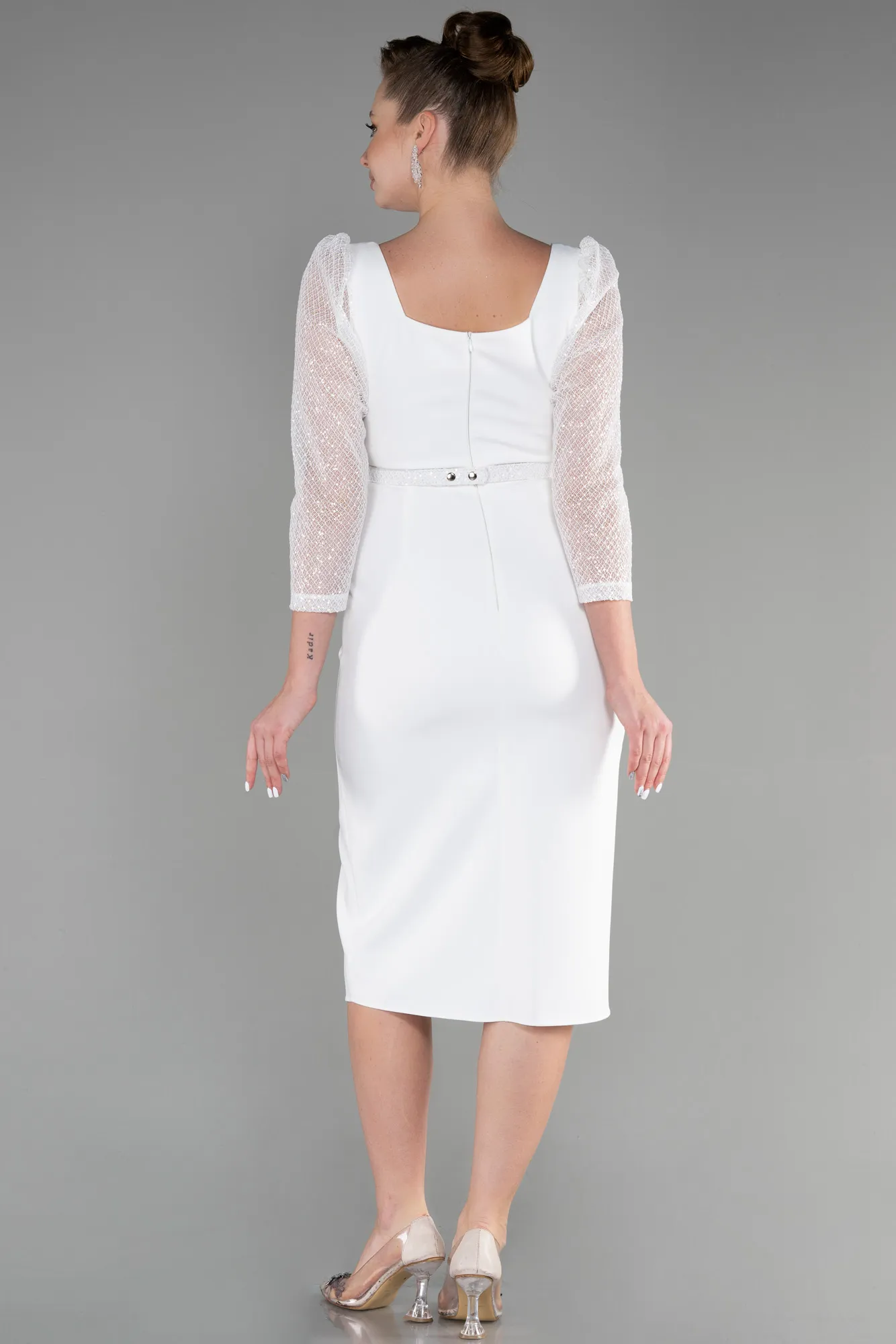 Ecru-Midi Invitation Dress ABK1937