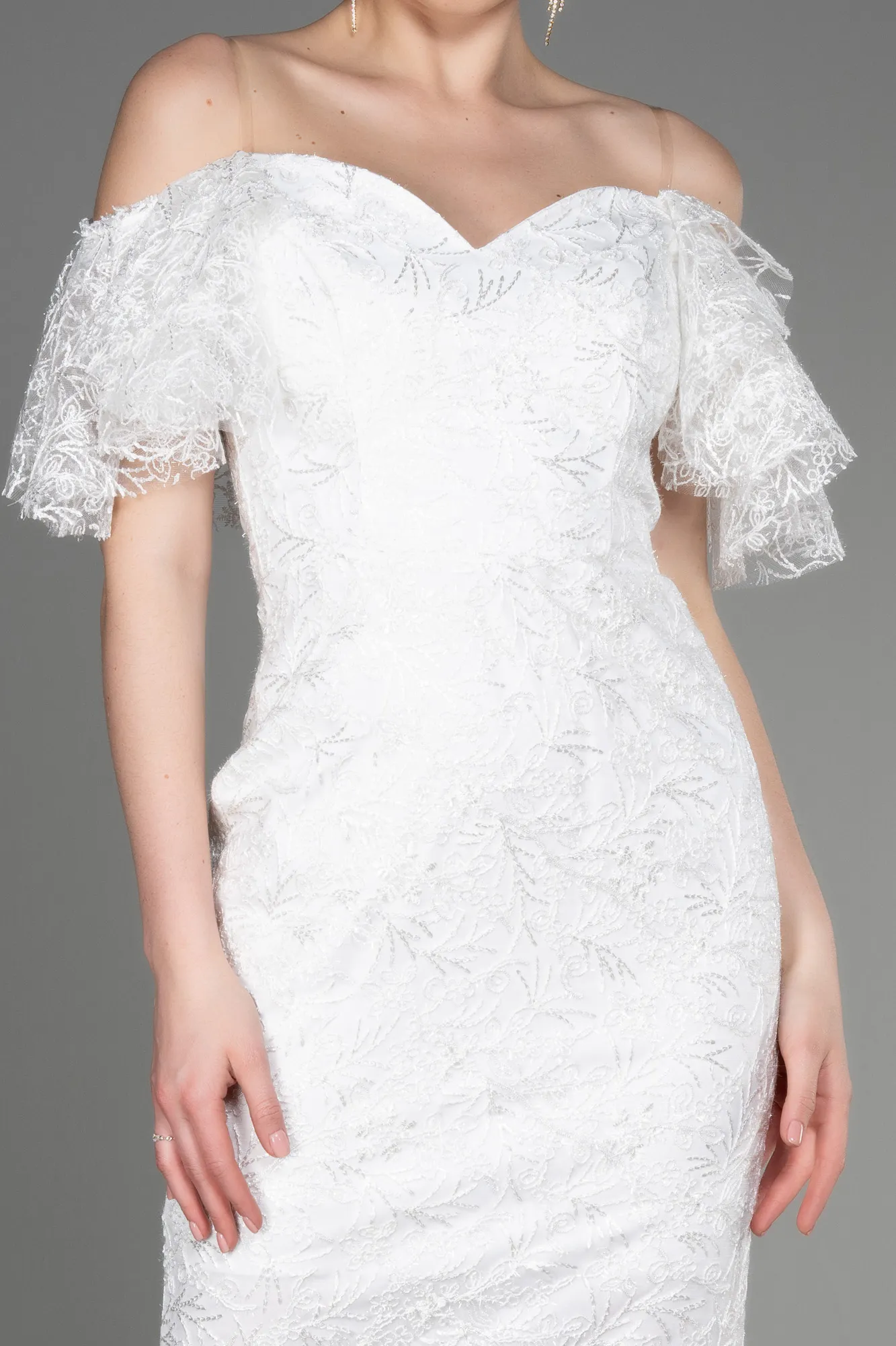 Ecru-Midi Laced Cocktail Dress ABK2005