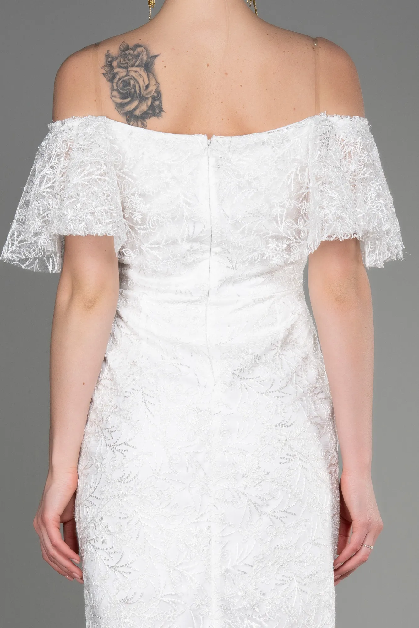 Ecru-Midi Laced Cocktail Dress ABK2005